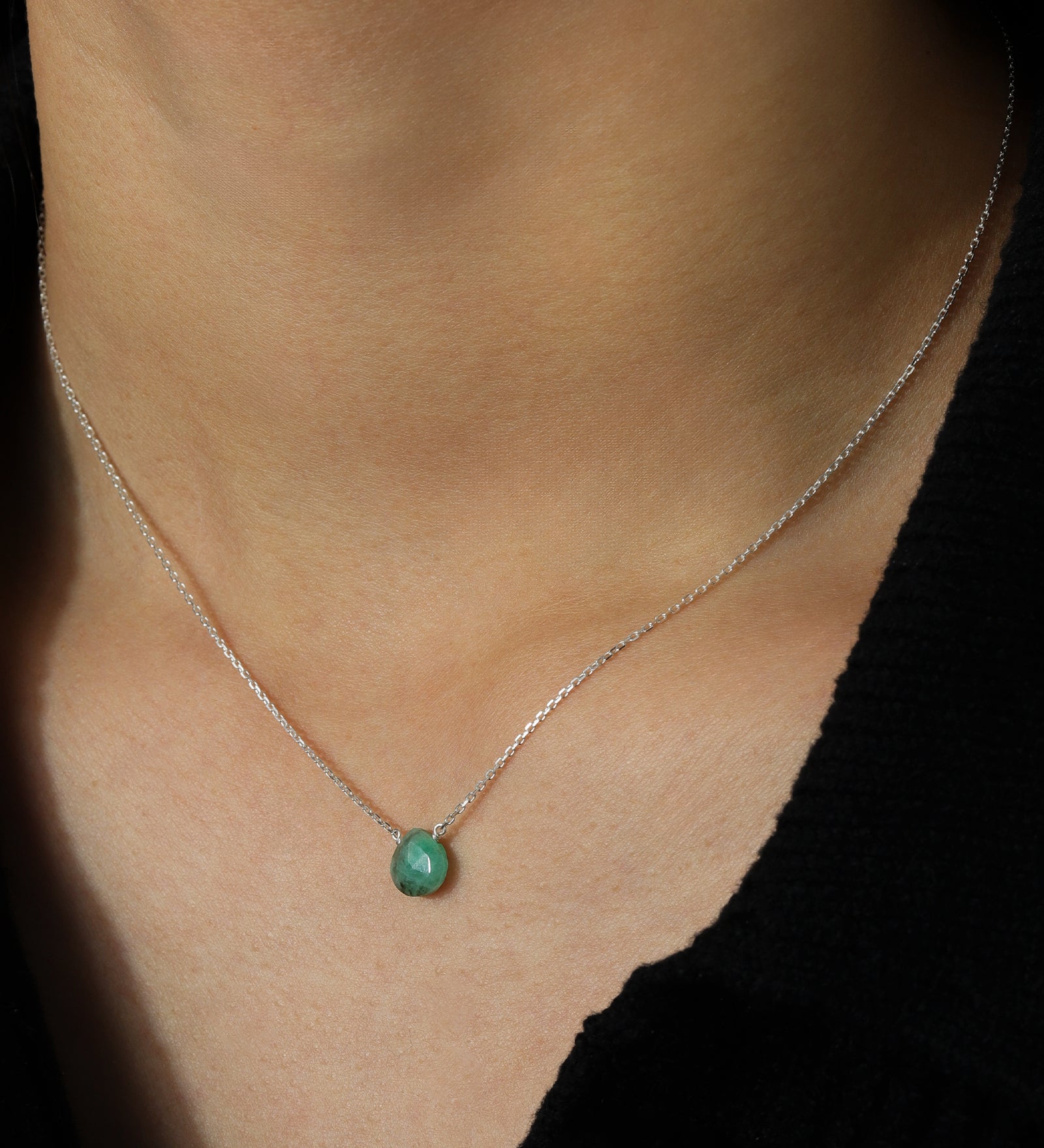 Stoned by Gem Jar-Heart Stone Cable Chain Necklace-Necklaces-Sterling Silver, Emerald-Blue Ruby Jewellery-Vancouver Canada