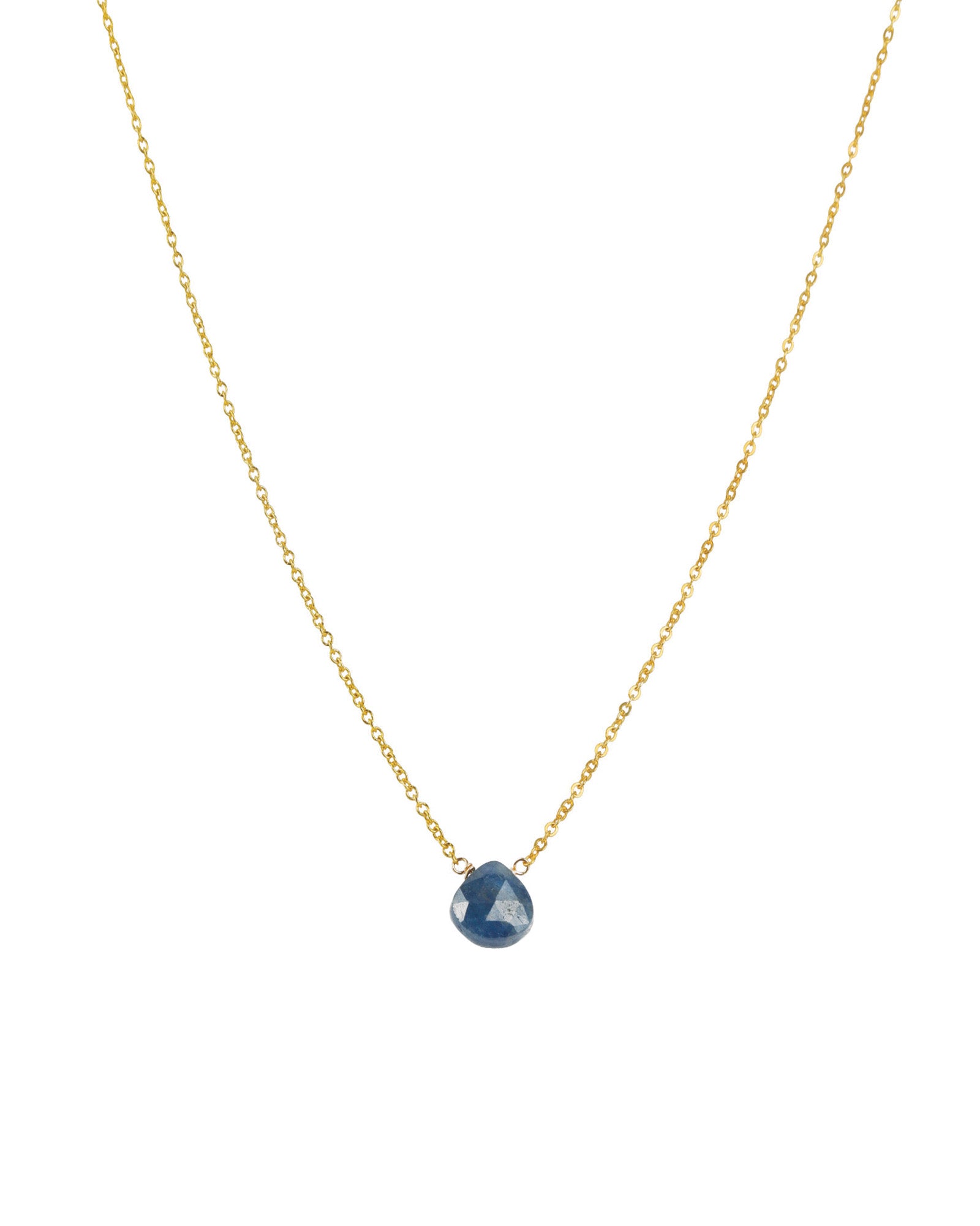 Heart Stone Cable Chain Necklace 14k Gold Filled, Blue Sapphire