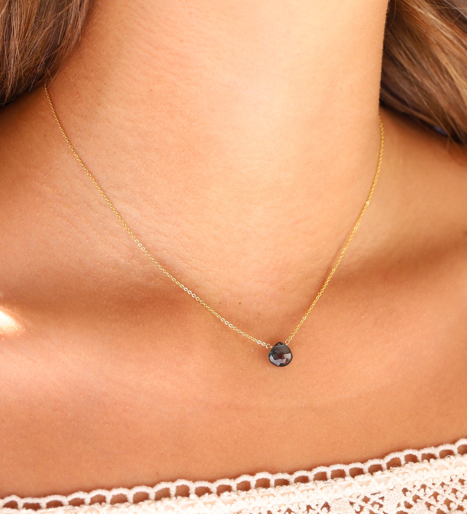 Stoned By Gem Jar-London Blue Topaz Heart Cable Chain Necklace | 8mm-Necklaces-Blue Ruby Jewellery-Vancouver Canada