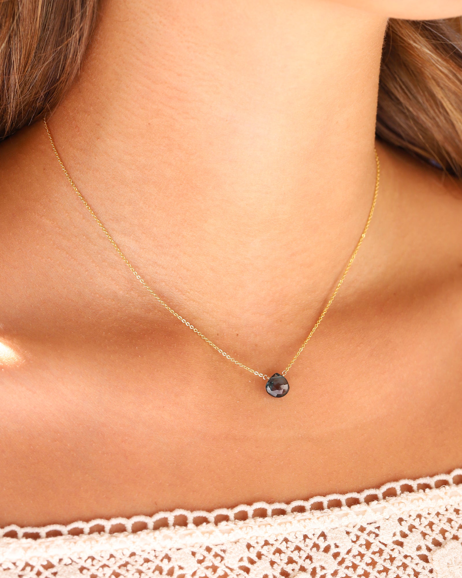 Stoned By Gem Jar-London Blue Topaz Heart Cable Chain Necklace | 8mm-Necklaces-Blue Ruby Jewellery-Vancouver Canada