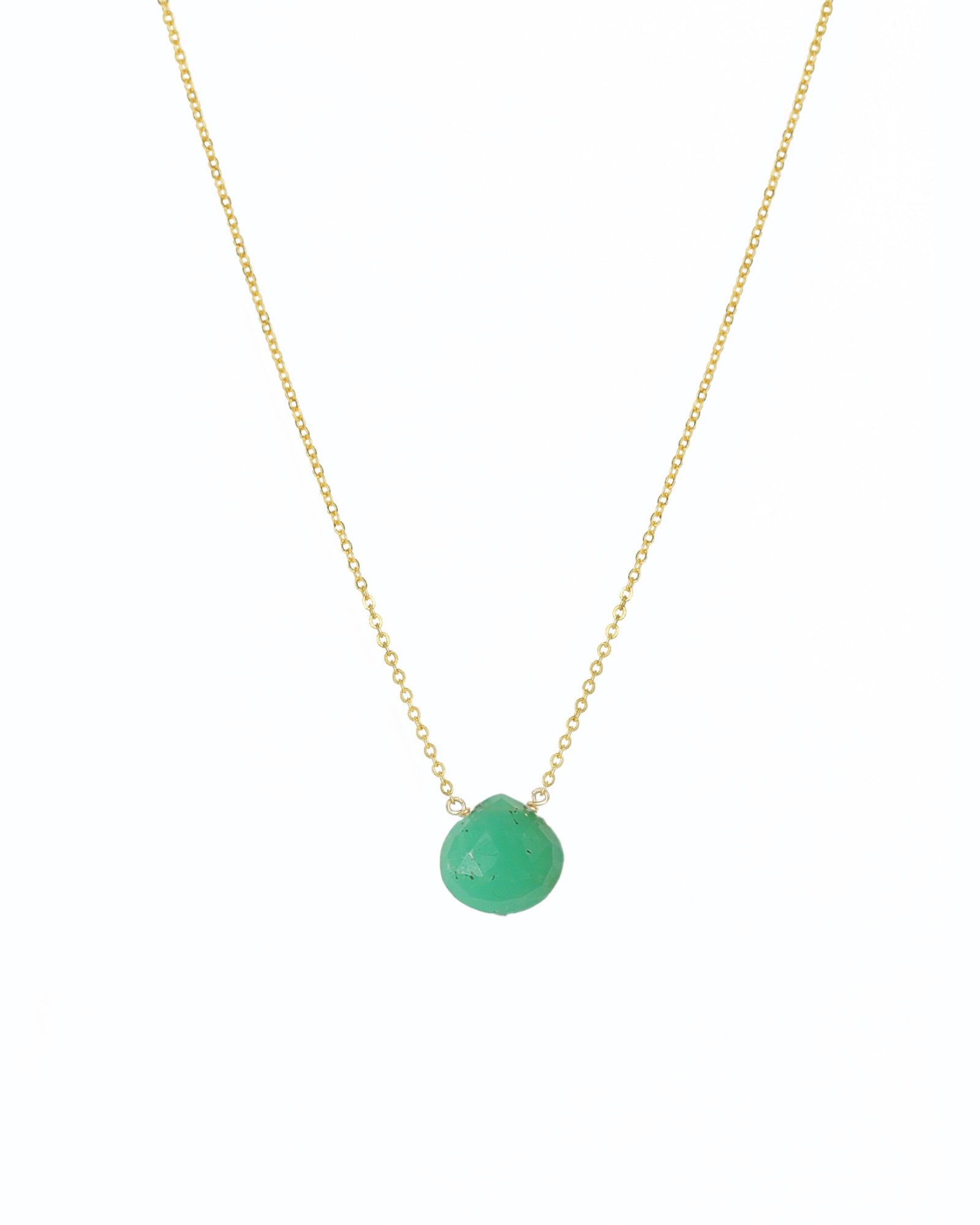 Stoned By Gem Jar-Chrysoprase Heart Curb Chain Necklace-Necklaces-14k Gold Filled, Chrysoprase-Blue Ruby Jewellery-Vancouver Canada