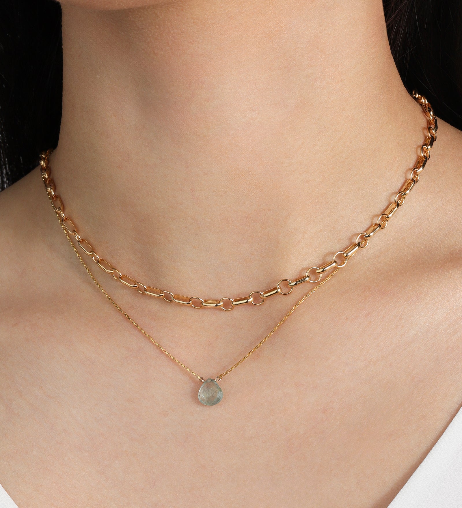 Stoned By Gem Jar-Moss Aquamarine Heart Box Chain Necklace-Necklaces-Blue Ruby Jewellery-Vancouver Canada