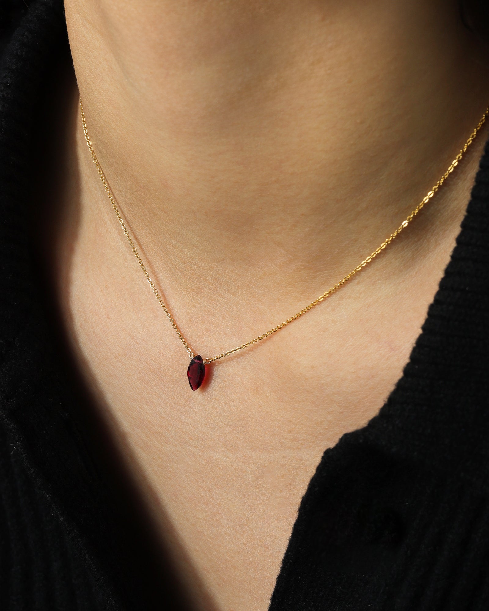 Stoned by Gem Jar-Marquise Stone Cable Necklace-Necklaces-14k Gold Filled, Garnet-Blue Ruby Jewellery-Vancouver Canada