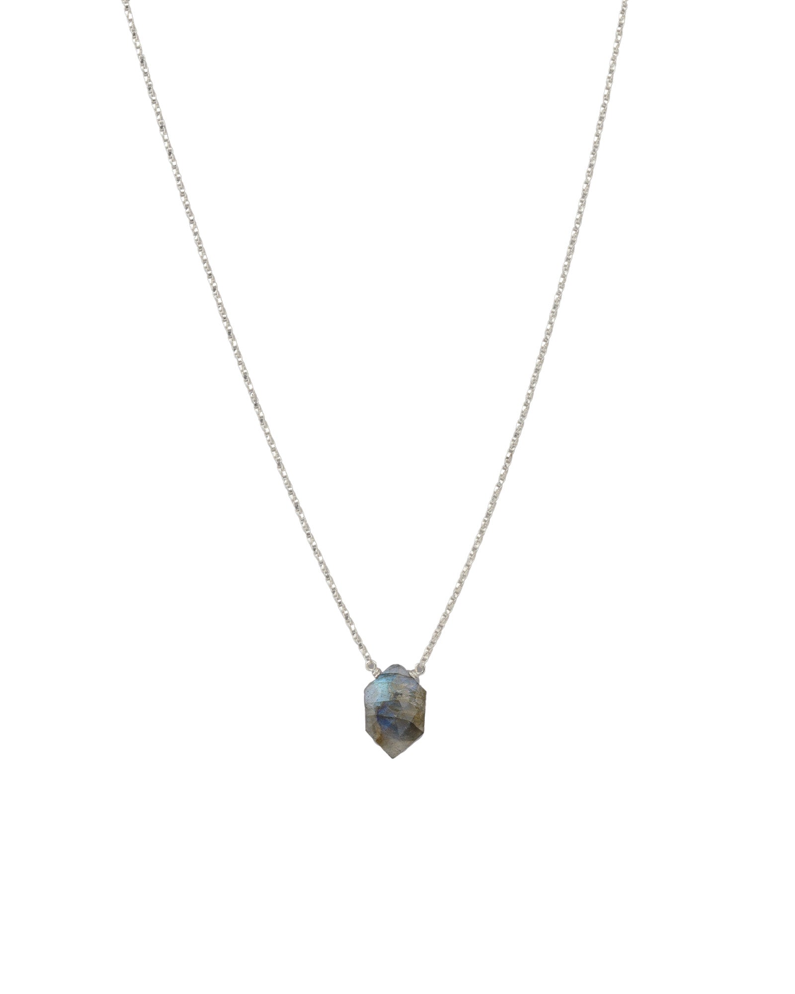 Hexagon Stone Box Chain Necklace Sterling Silver, Labradorite