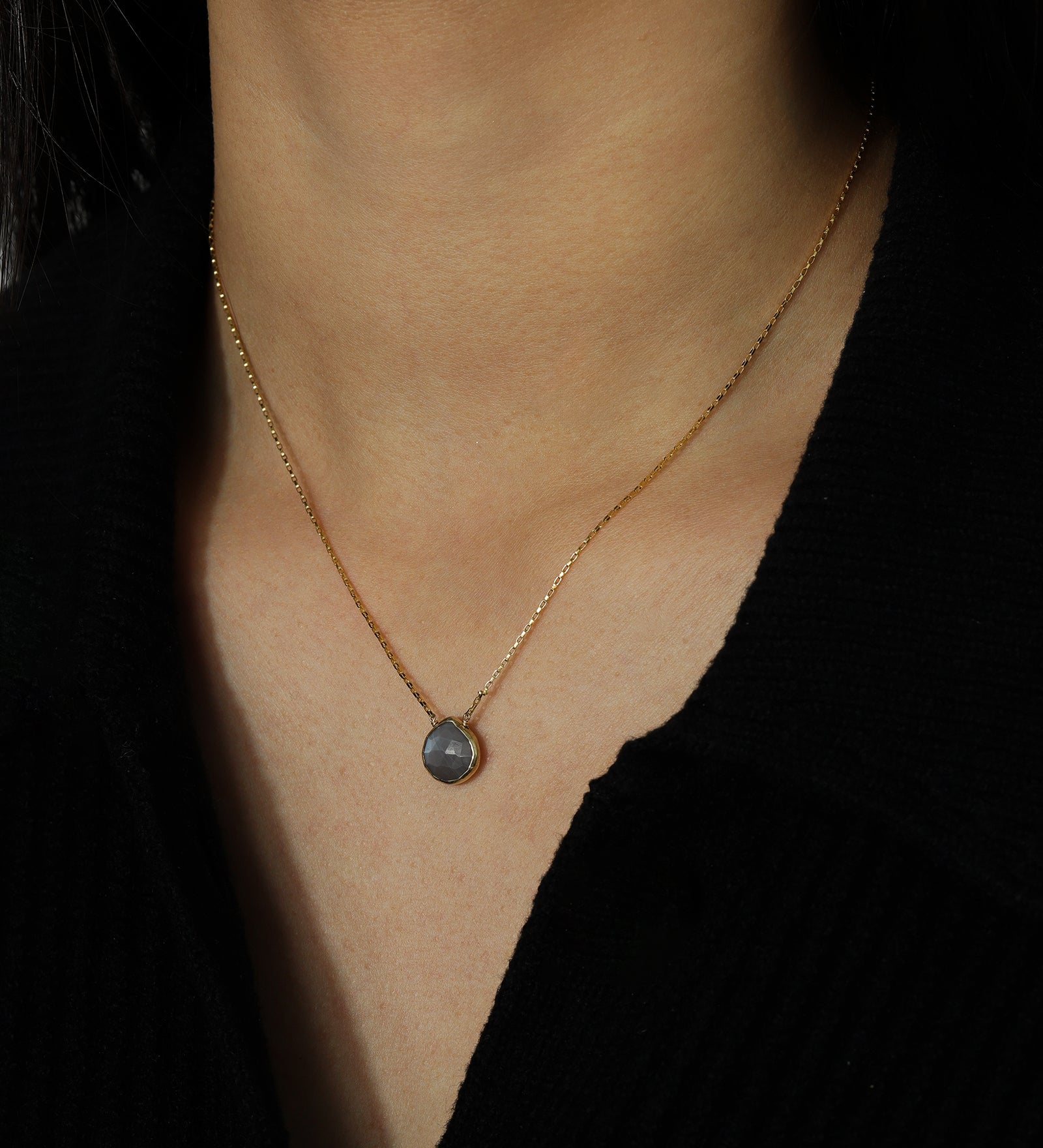 Stoned by Gem Jar-Heart Bezel Stone Box Chain Necklace-Necklaces-14k Gold Filled, 14k Gold Vermeil, Labradorite-Blue Ruby Jewellery-Vancouver Canada