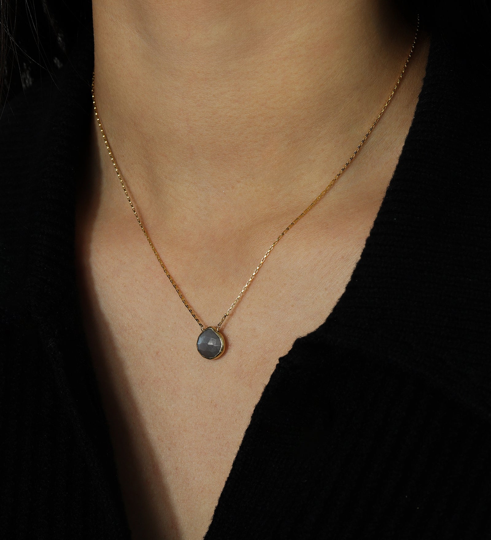 Stoned by Gem Jar-Heart Bezel Stone Box Chain Necklace-Necklaces-14k Gold Filled, 14k Gold Vermeil, Moonstone-Blue Ruby Jewellery-Vancouver Canada
