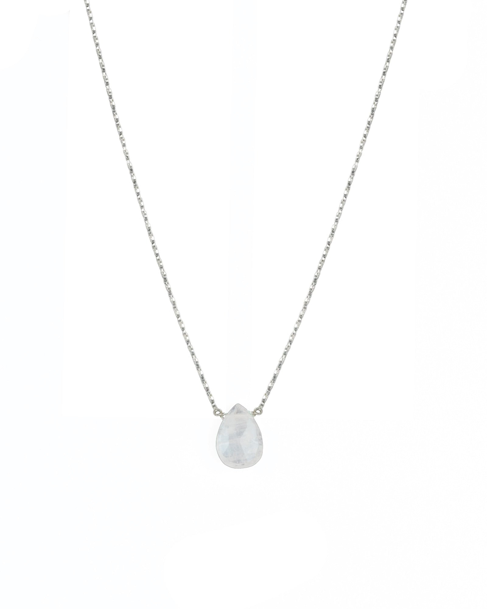 Stoned By Gem Jar-Rainbow Moonstone Pear Box Chain Necklace-Necklaces-Sterling Silver, Rainbow Moonstone-Blue Ruby Jewellery-Vancouver Canada