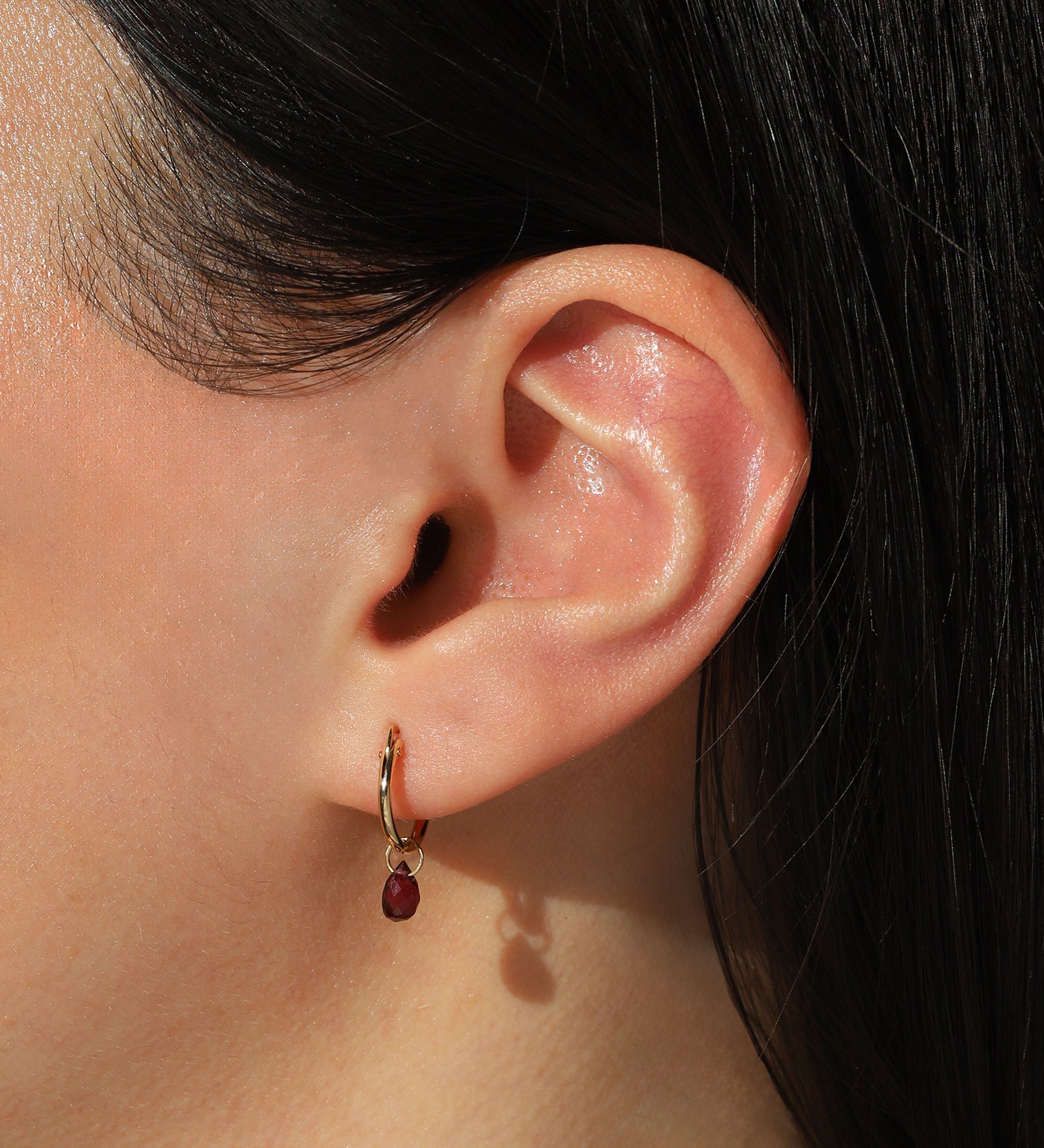 Stoned By Gem Jar-Rhodolite Garnet Teardrop Floating Drop Huggies-Earrings-Blue Ruby Jewellery-Vancouver Canada