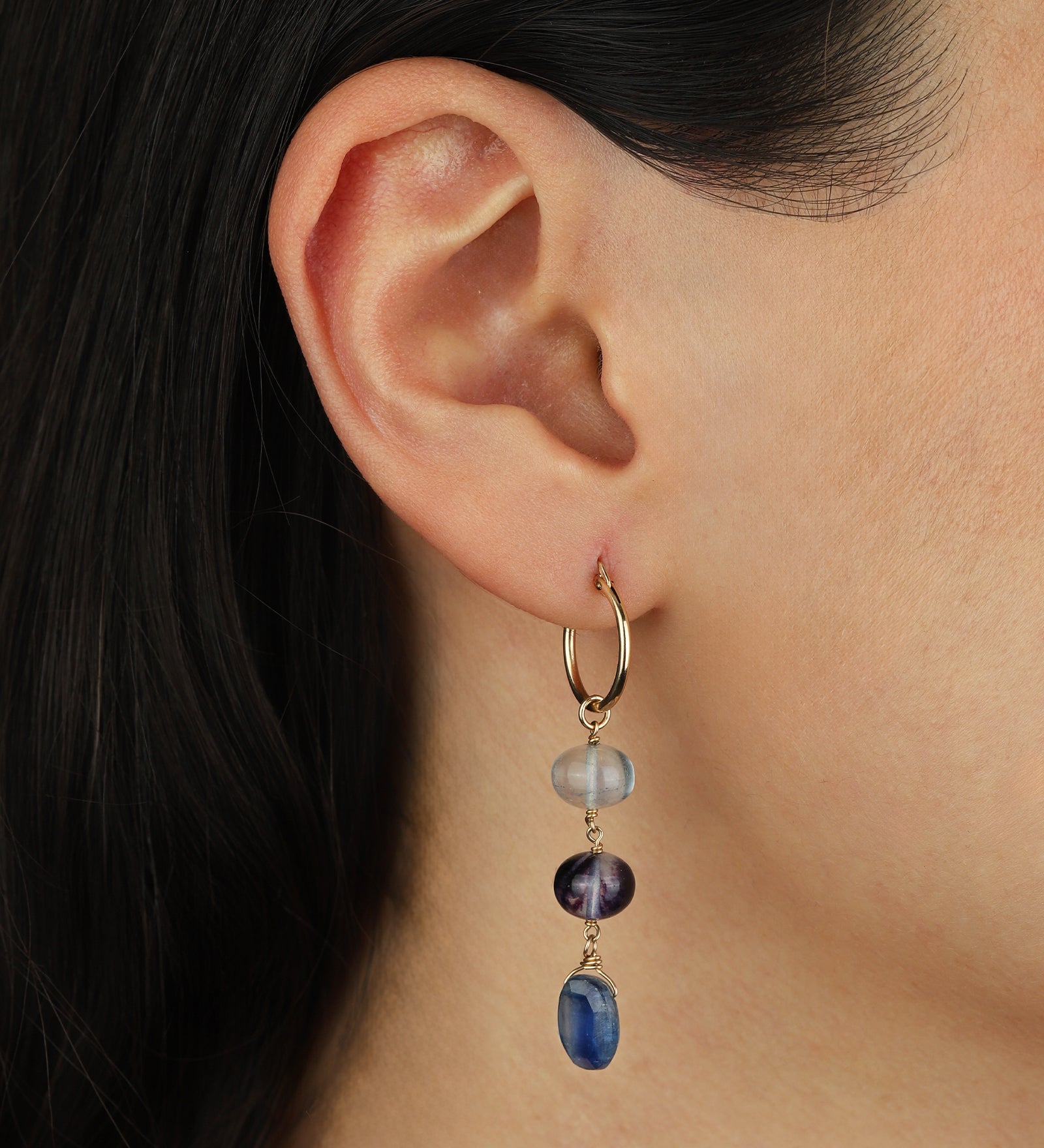 Stoned By Gem Jar-Three Mix Stone Drop Huggies-Earrings-Blue Ruby Jewellery-Vancouver Canada