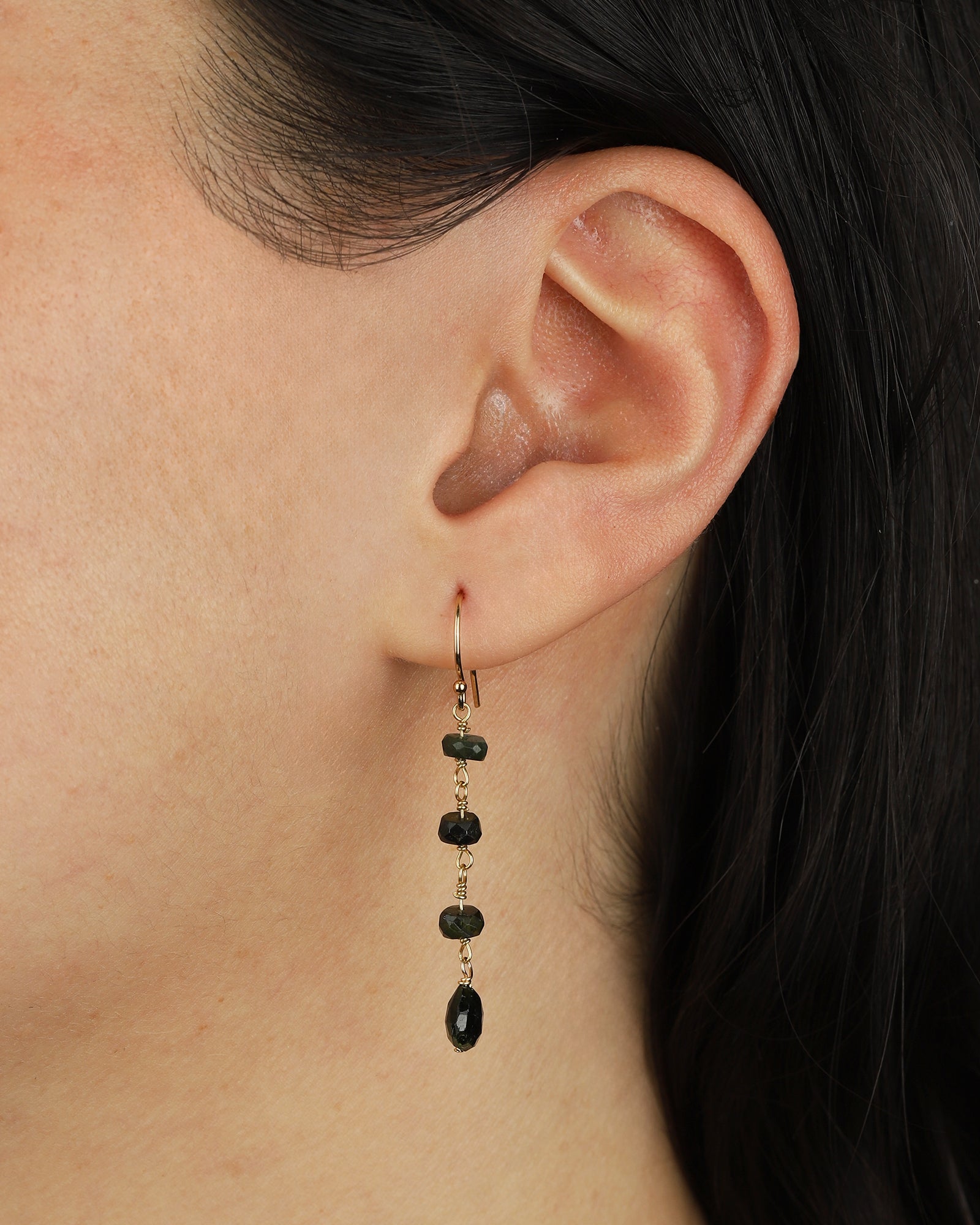 Stoned By Gem Jar-Green Tourmaline Wire Wrap Drop Hooks-Earrings-Blue Ruby Jewellery-Vancouver Canada