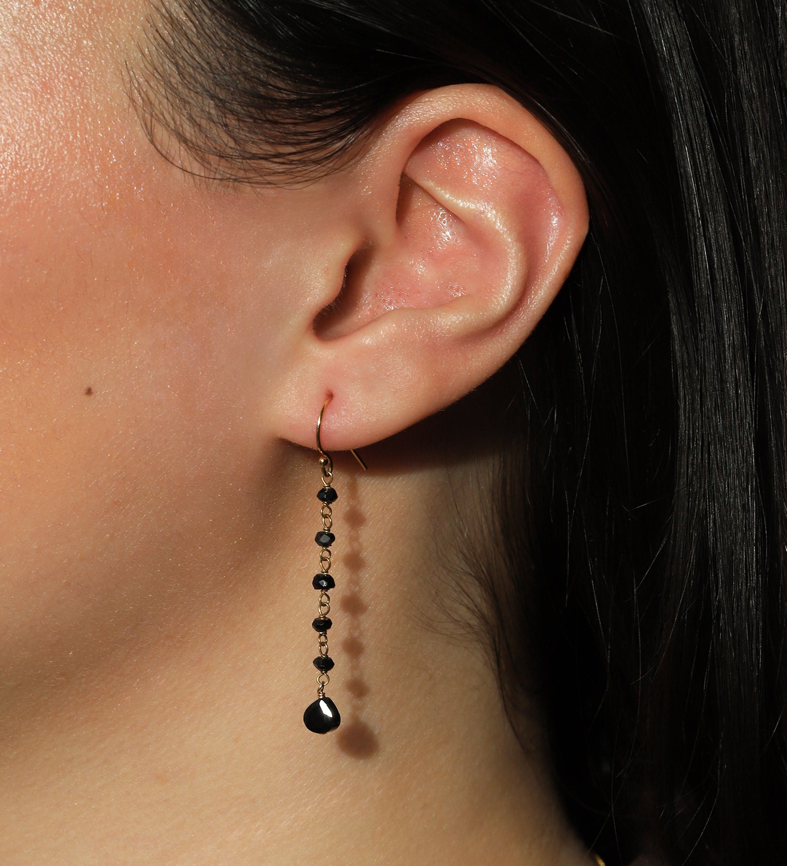 Stoned By Gem Jar-Black Spinel Wire Wrap Chain Drop Hooks-Earrings-Blue Ruby Jewellery-Vancouver Canada