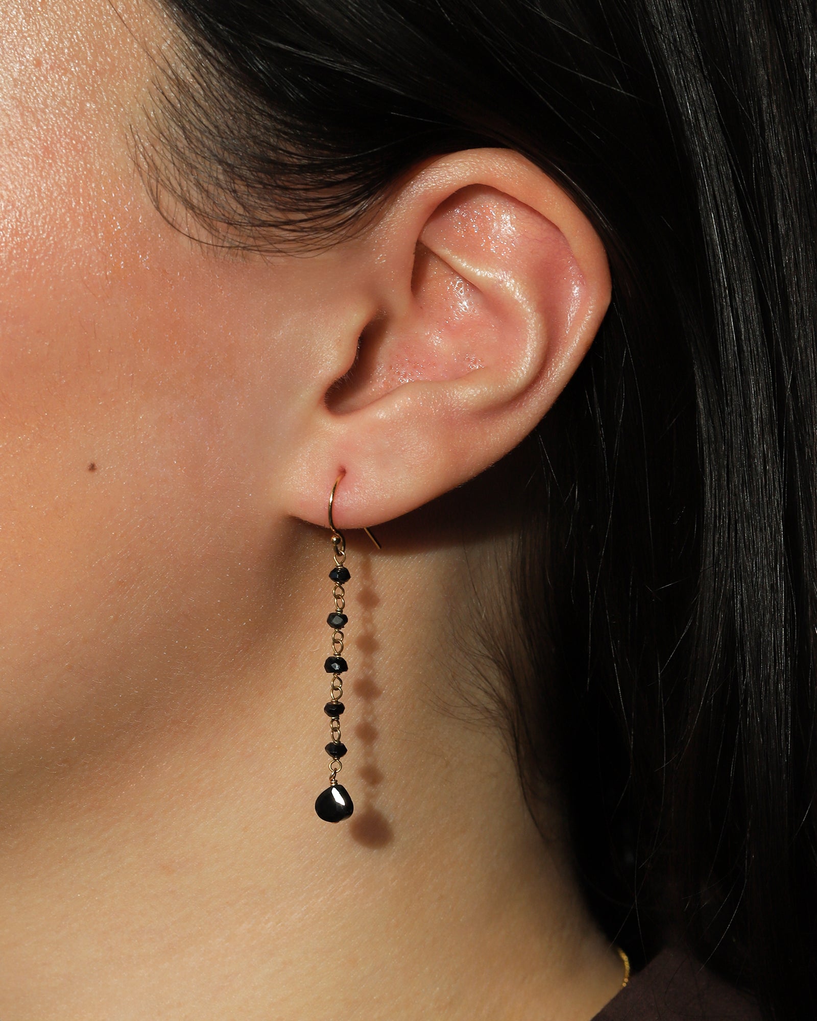 Stoned By Gem Jar-Black Spinel Wire Wrap Chain Drop Hooks-Earrings-Blue Ruby Jewellery-Vancouver Canada