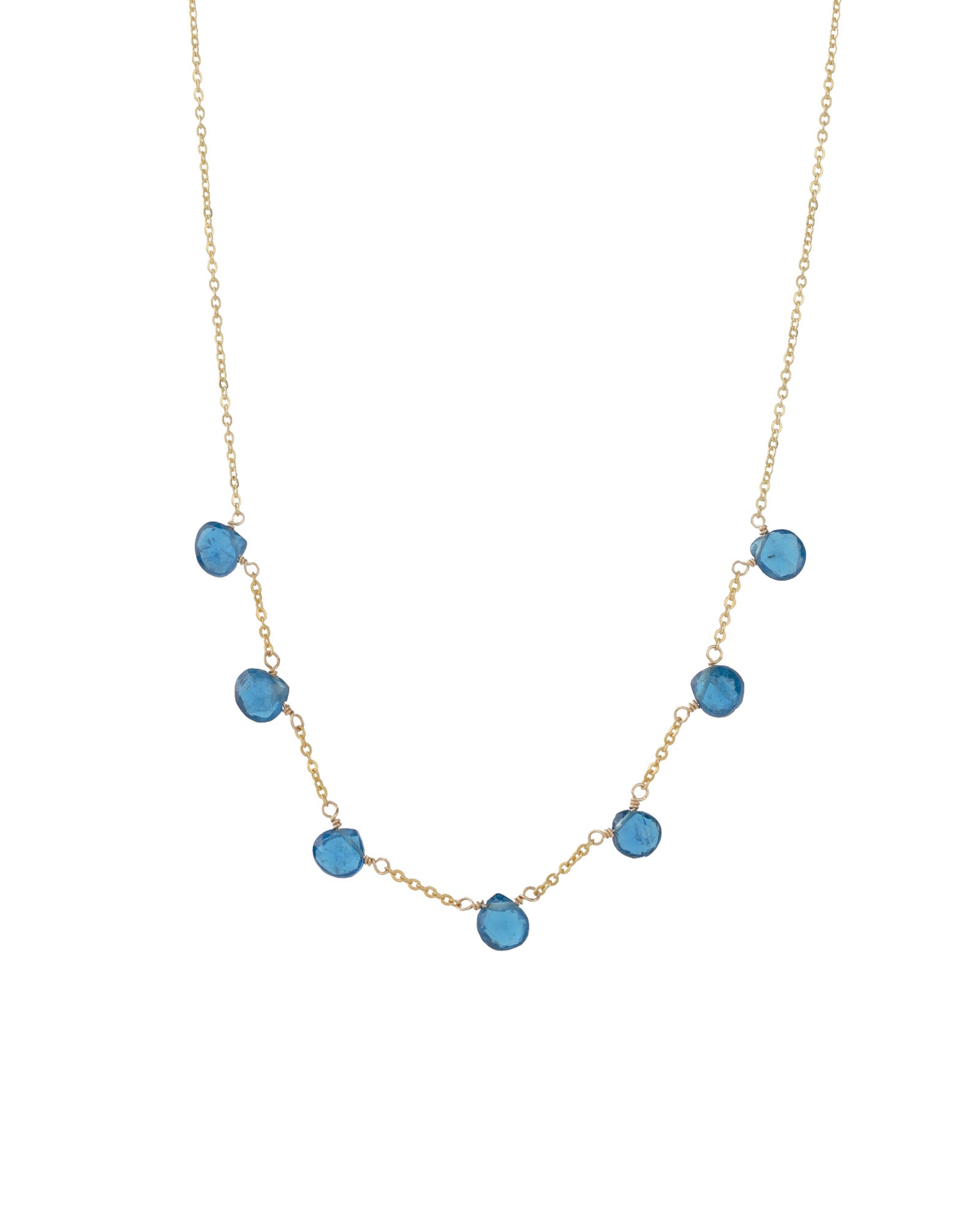 7 Stone Drop Necklace 14k Gold Filled, Neon Apatite