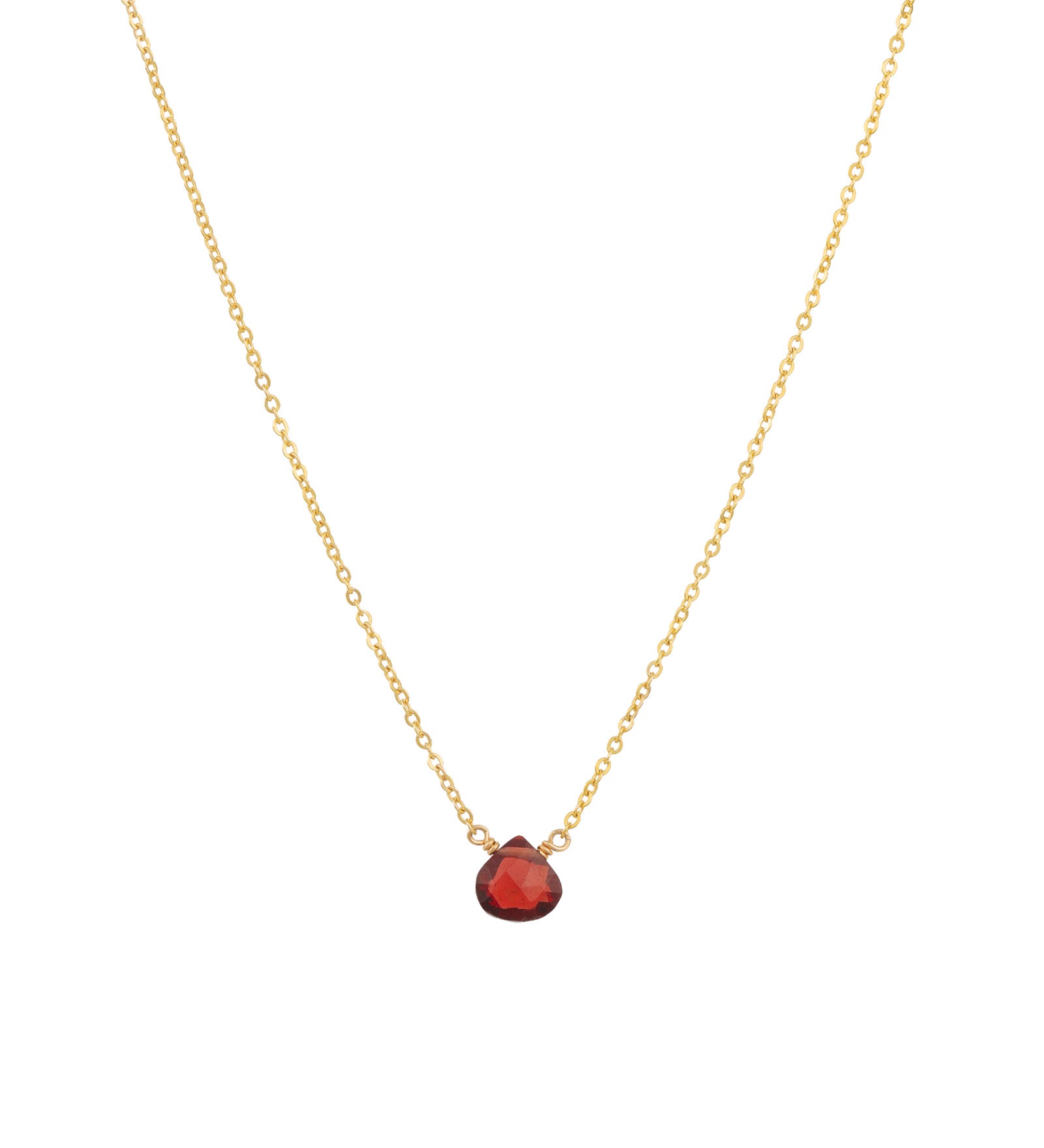 Heart Stone Cable Chain Necklace 14k Gold Filled, Garnet