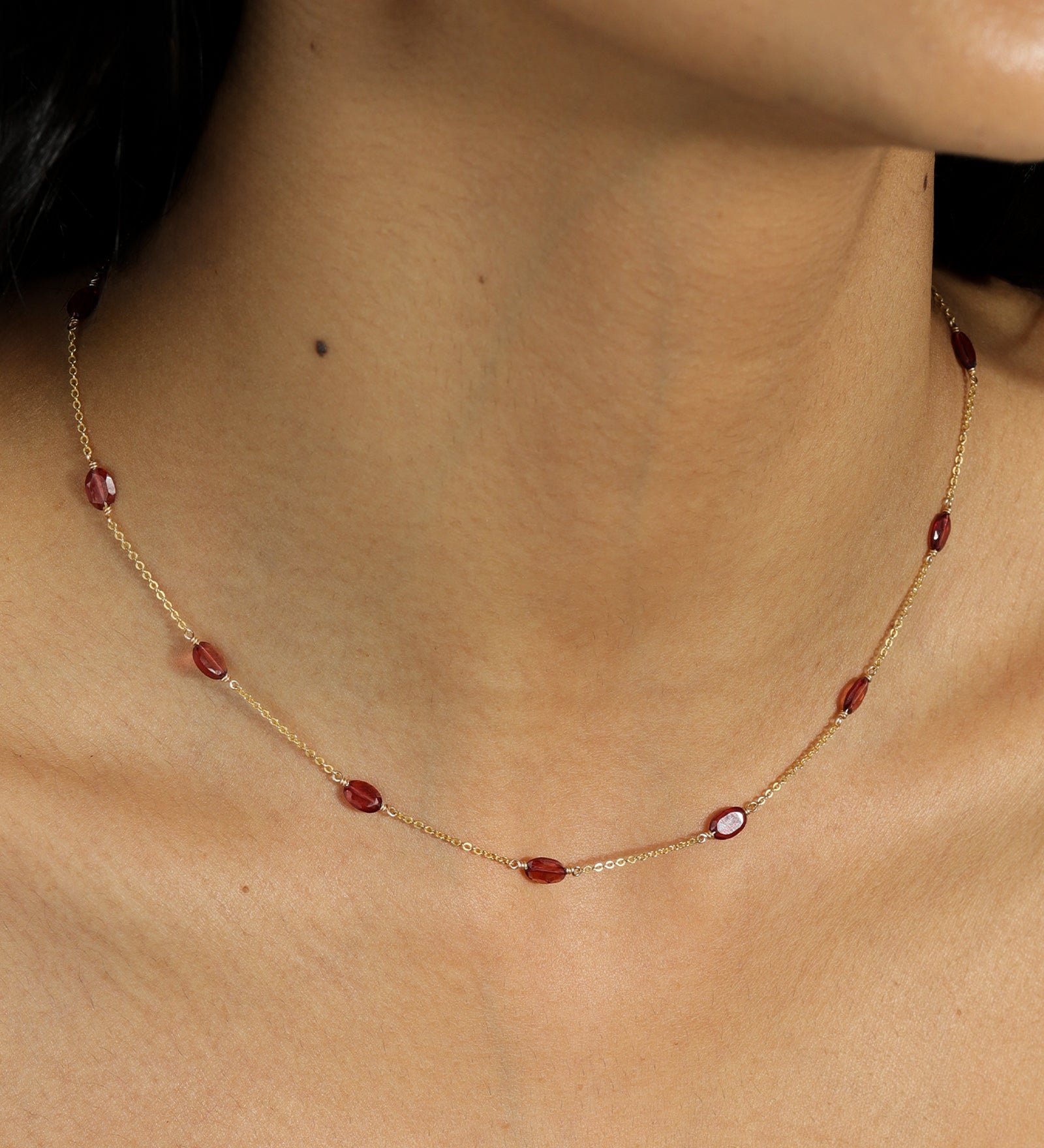 Stoned by Gem Jar-7 Oval Stone Necklace-Necklaces-14k Gold Filled, Garnet-Blue Ruby Jewellery-Vancouver Canada