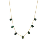 7 Stone Drop Necklace 14k Gold Filled, Green Tourmaline