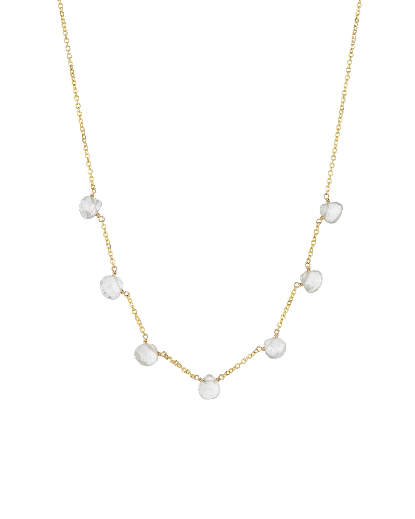 7 Stone Drop Necklace 14k Gold Filled, White Zircon