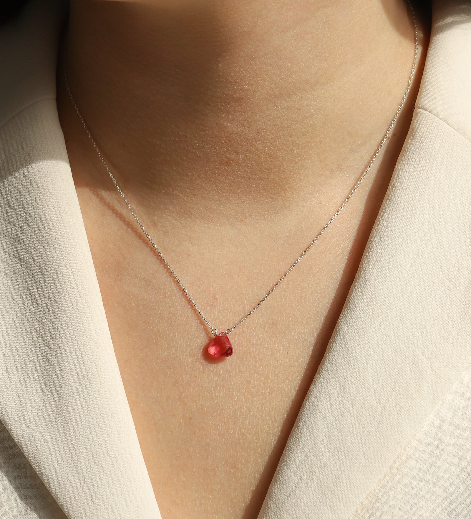 Stoned By Gem Jar-Pink Quartz Trillion Cable Chain Necklace-Necklaces-Blue Ruby Jewellery-Vancouver Canada