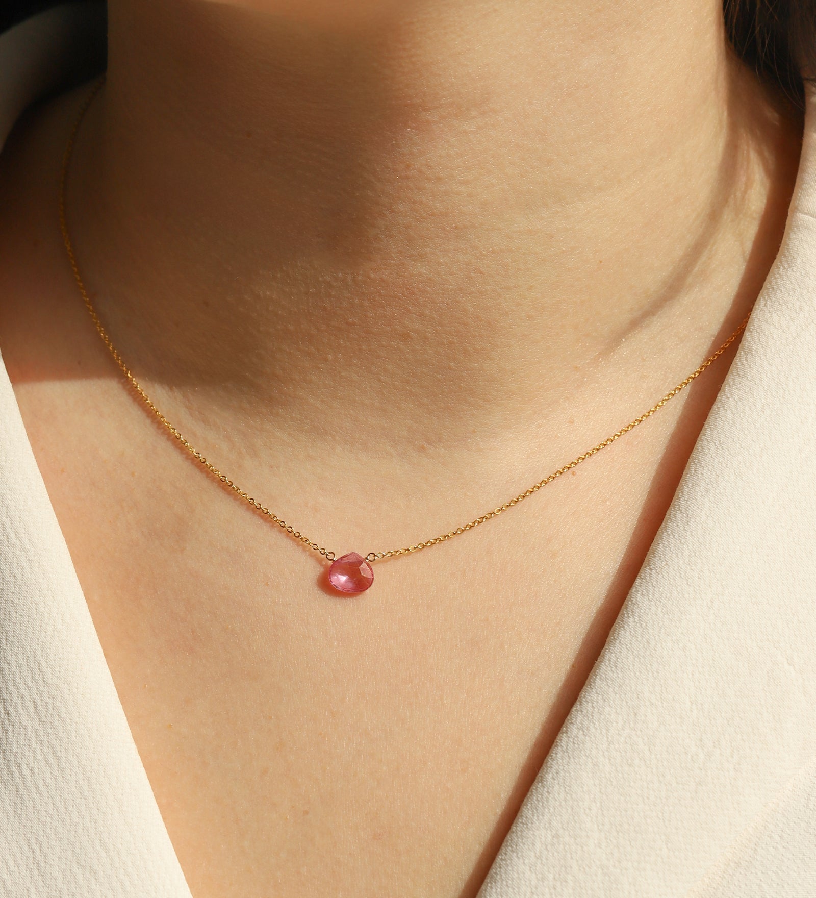 Stoned By Gem Jar-Pink Topaz Heart Cable Chain Necklace-Necklaces-Blue Ruby Jewellery-Vancouver Canada