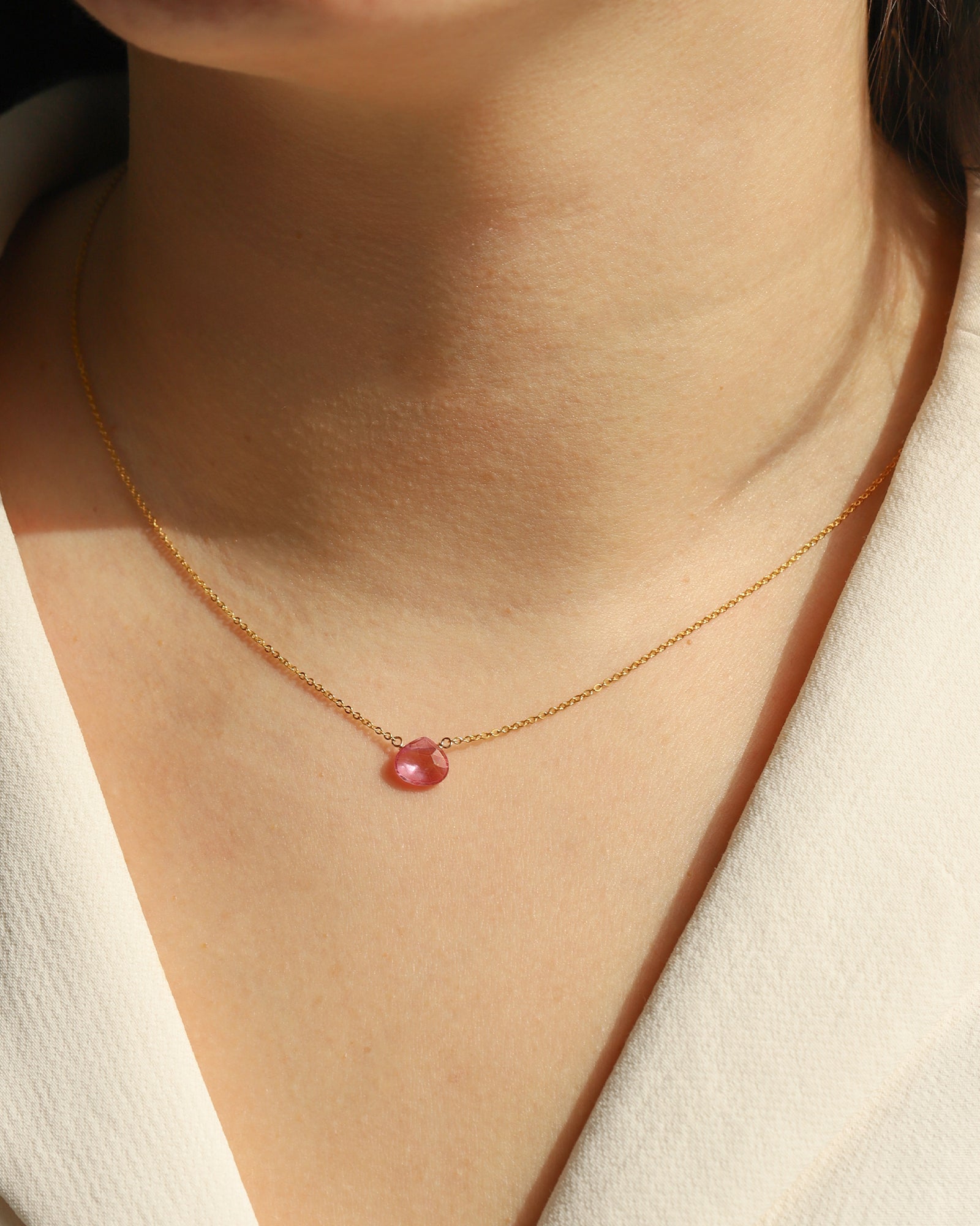 Stoned By Gem Jar-Pink Topaz Heart Cable Chain Necklace-Necklaces-Blue Ruby Jewellery-Vancouver Canada