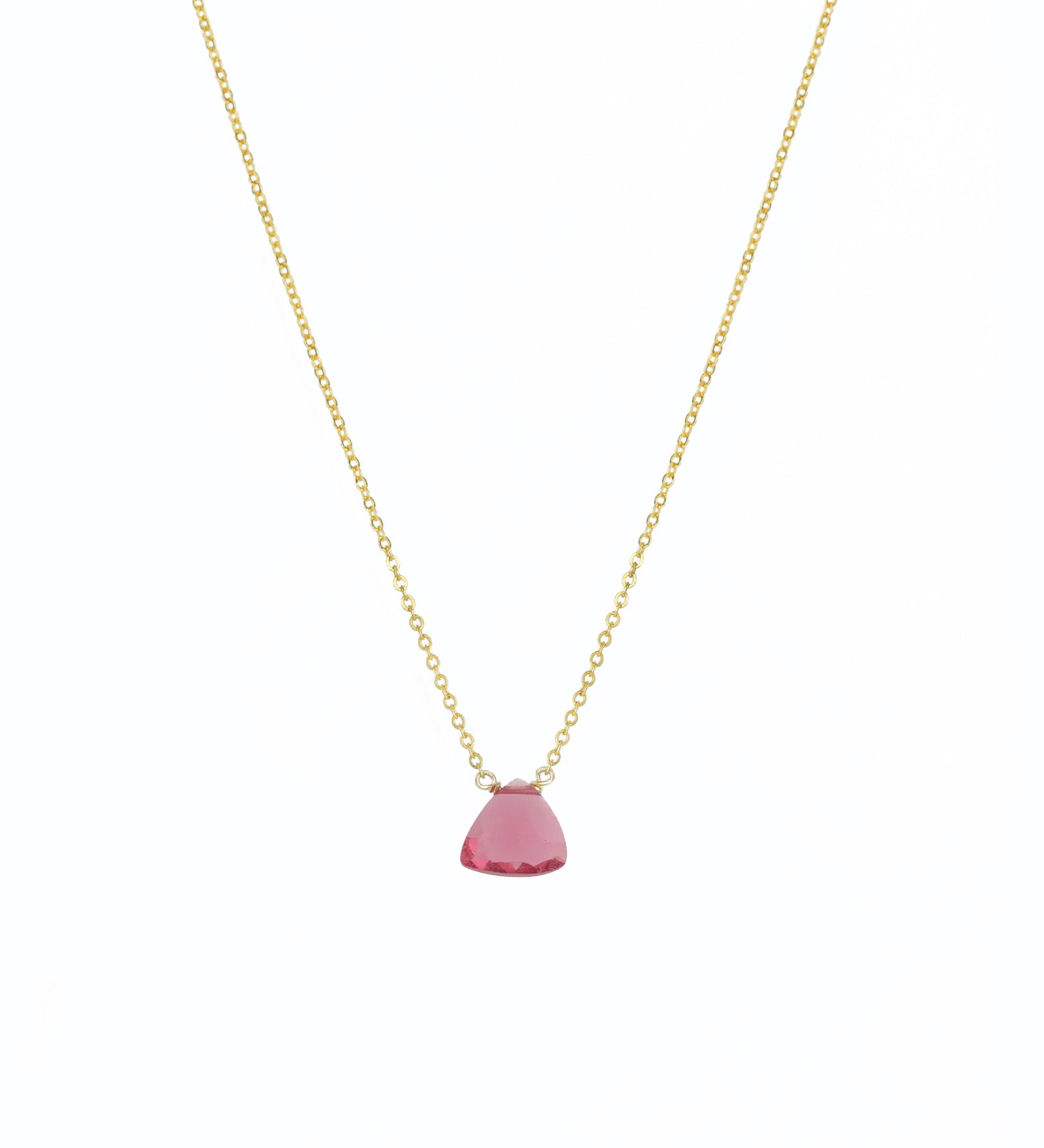 Stoned By Gem Jar-Pink Quartz Trillion Cable Chain Necklace-Necklaces-14k Gold Filled, Pink Quartz-Blue Ruby Jewellery-Vancouver Canada