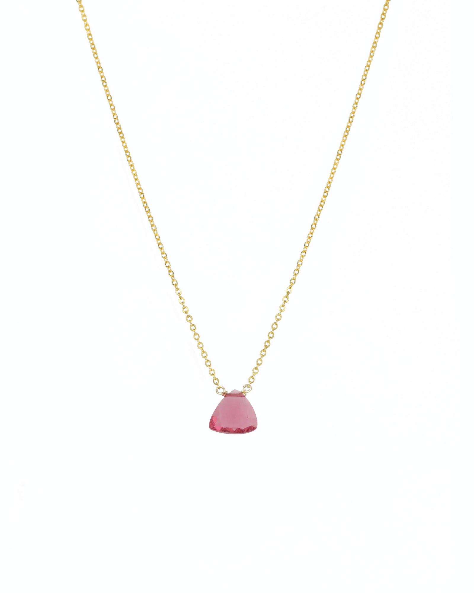 Stoned By Gem Jar-Pink Quartz Trillion Cable Chain Necklace-Necklaces-14k Gold Filled, Pink Quartz-Blue Ruby Jewellery-Vancouver Canada