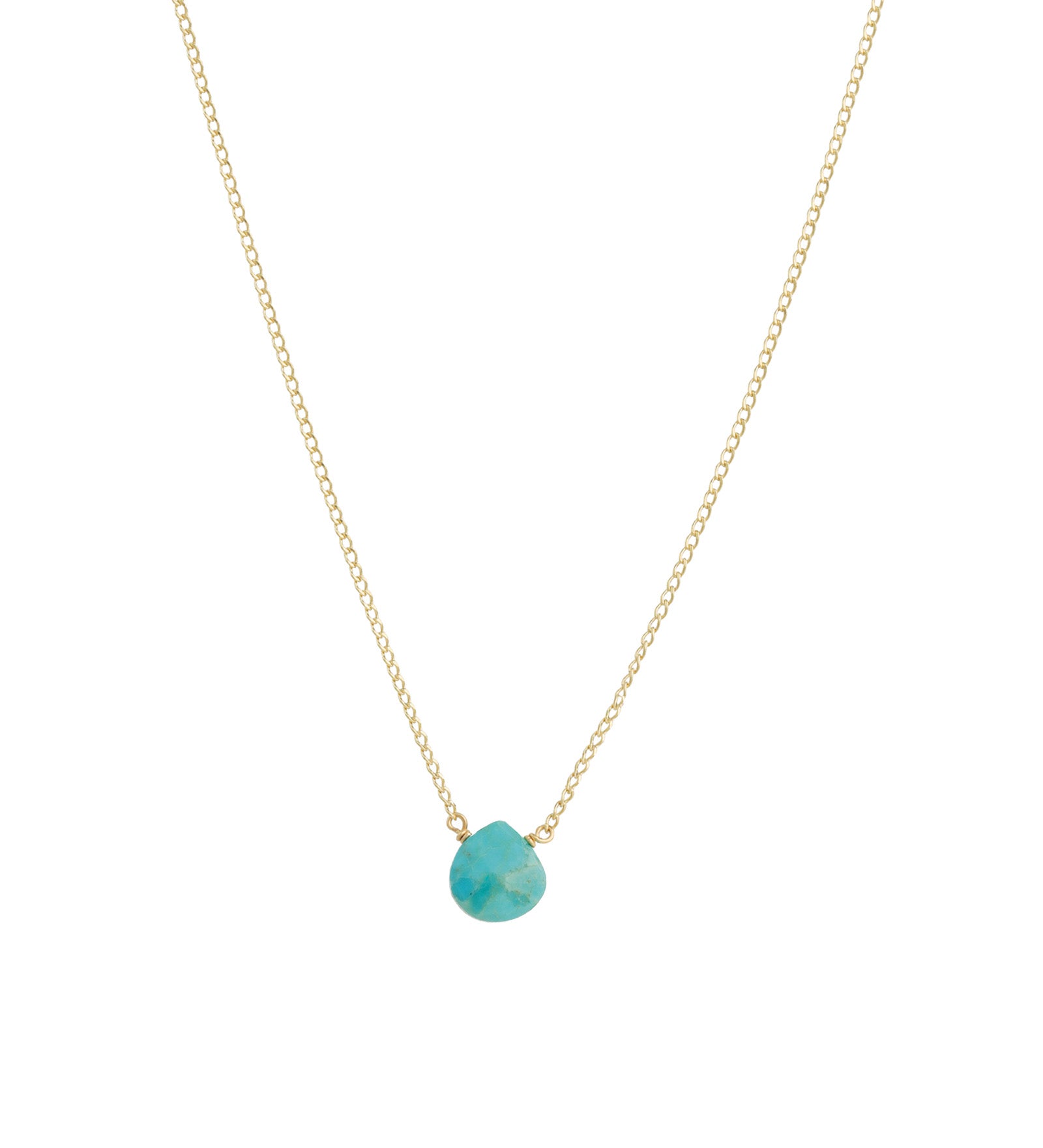Heart Stone Curb Chain Necklace 14k Gold Filled, Turquoise