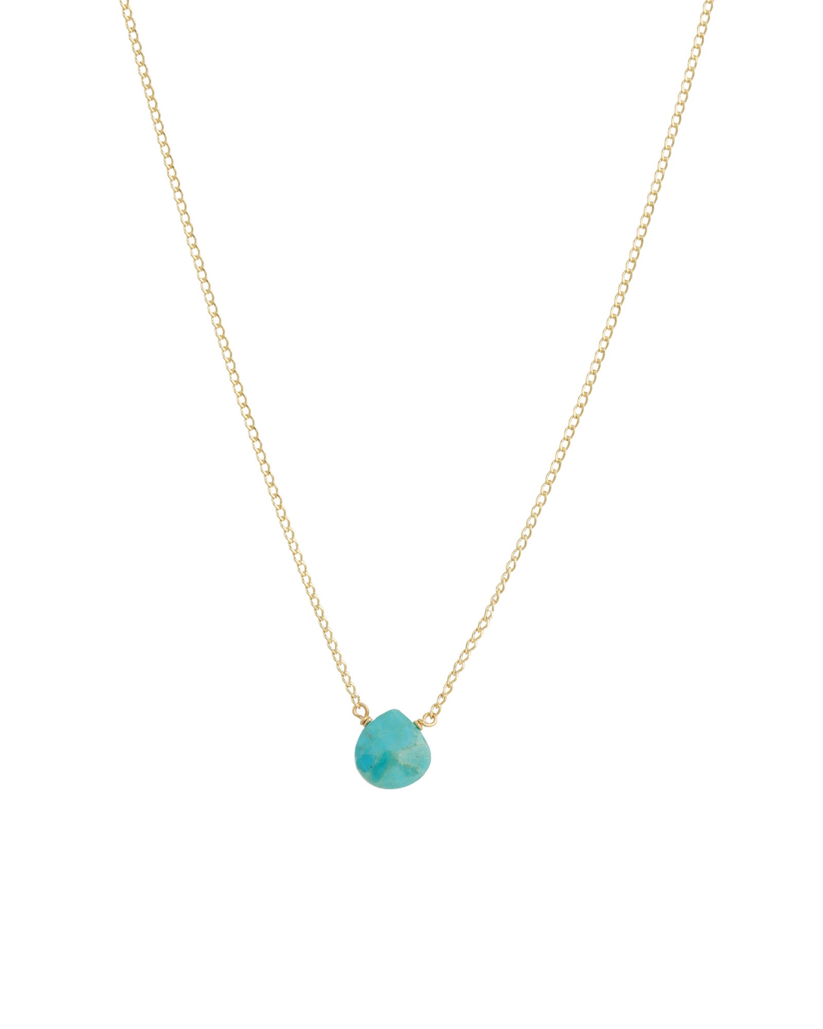 Heart Stone Curb Chain Necklace 14k Gold Filled, Turquoise