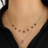 Amethyst Pear Box Chain Necklace 14k Gold Filled, Amethyst