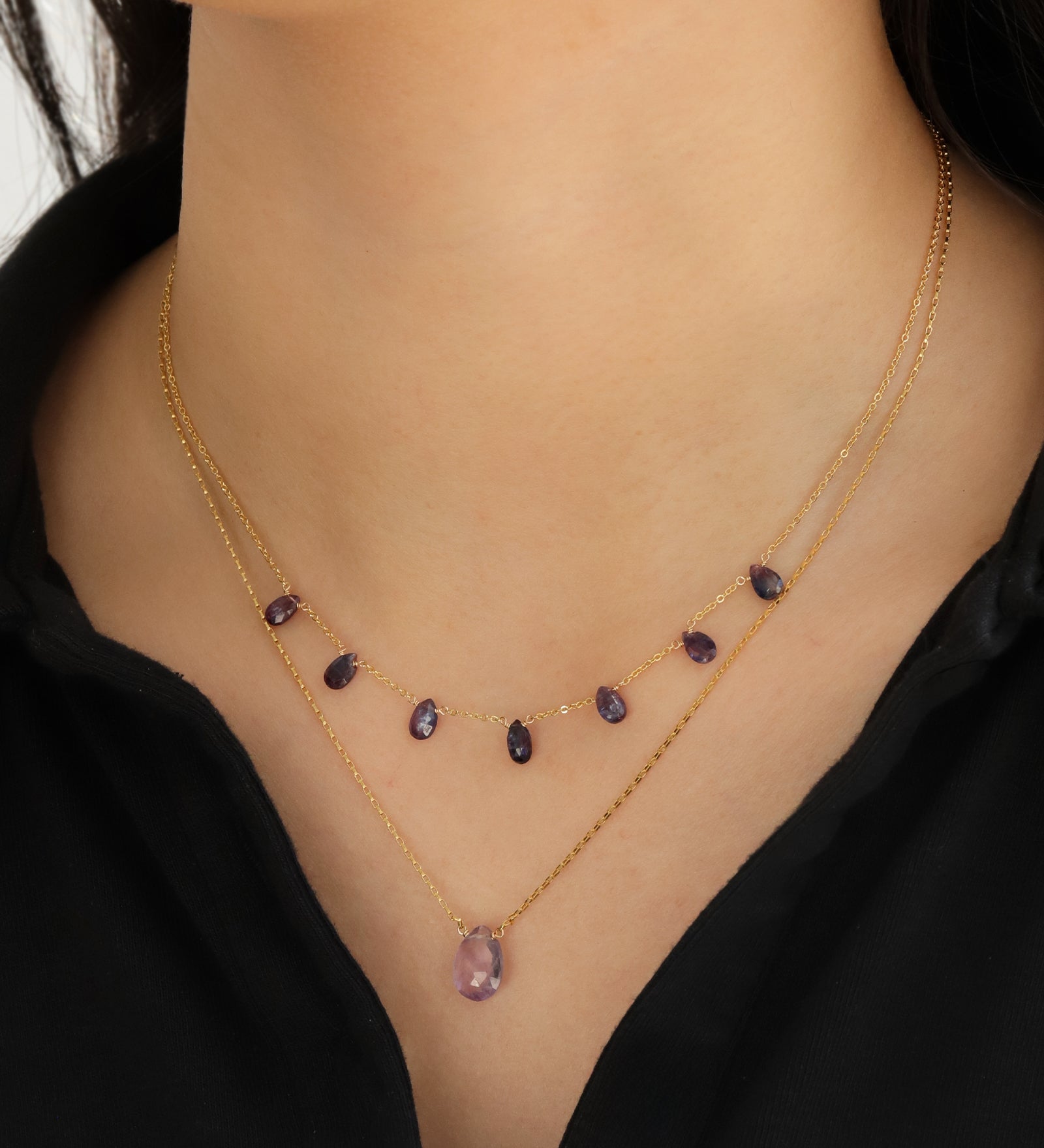 Amethyst Pear Box Chain Necklace 14k Gold Filled, Amethyst