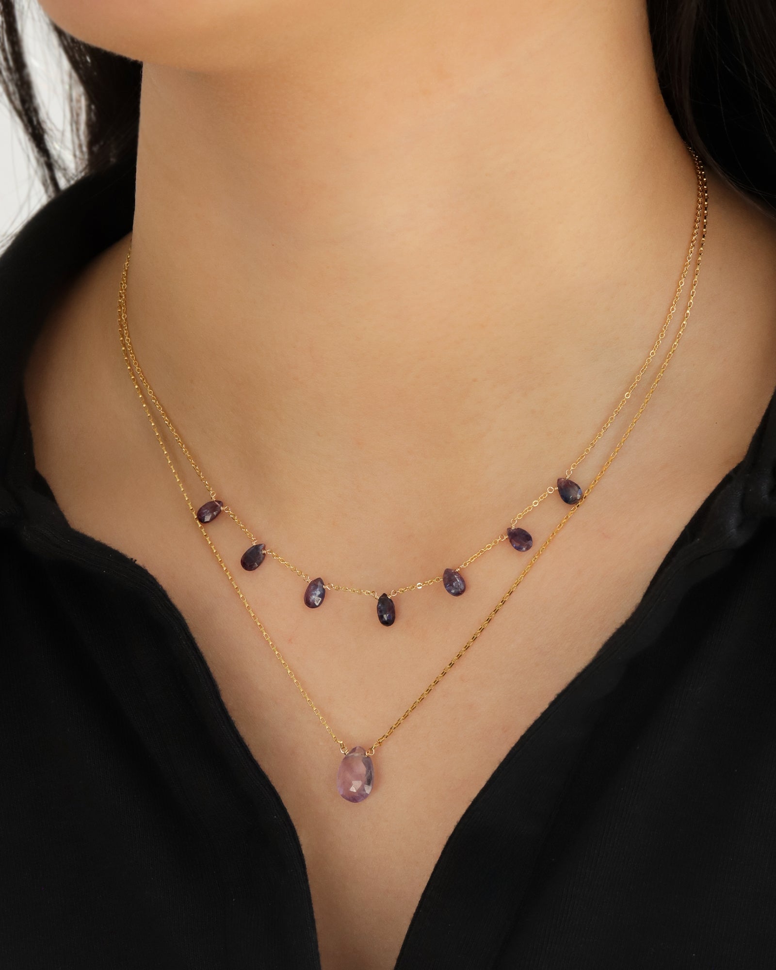 Amethyst Pear Box Chain Necklace 14k Gold Filled, Amethyst