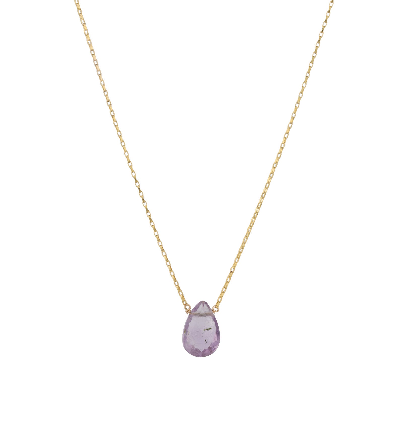 Amethyst Pear Box Chain Necklace 14k Gold Filled, Amethyst