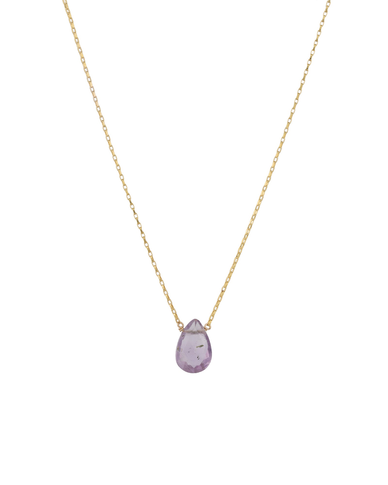 Amethyst Pear Box Chain Necklace 14k Gold Filled, Amethyst