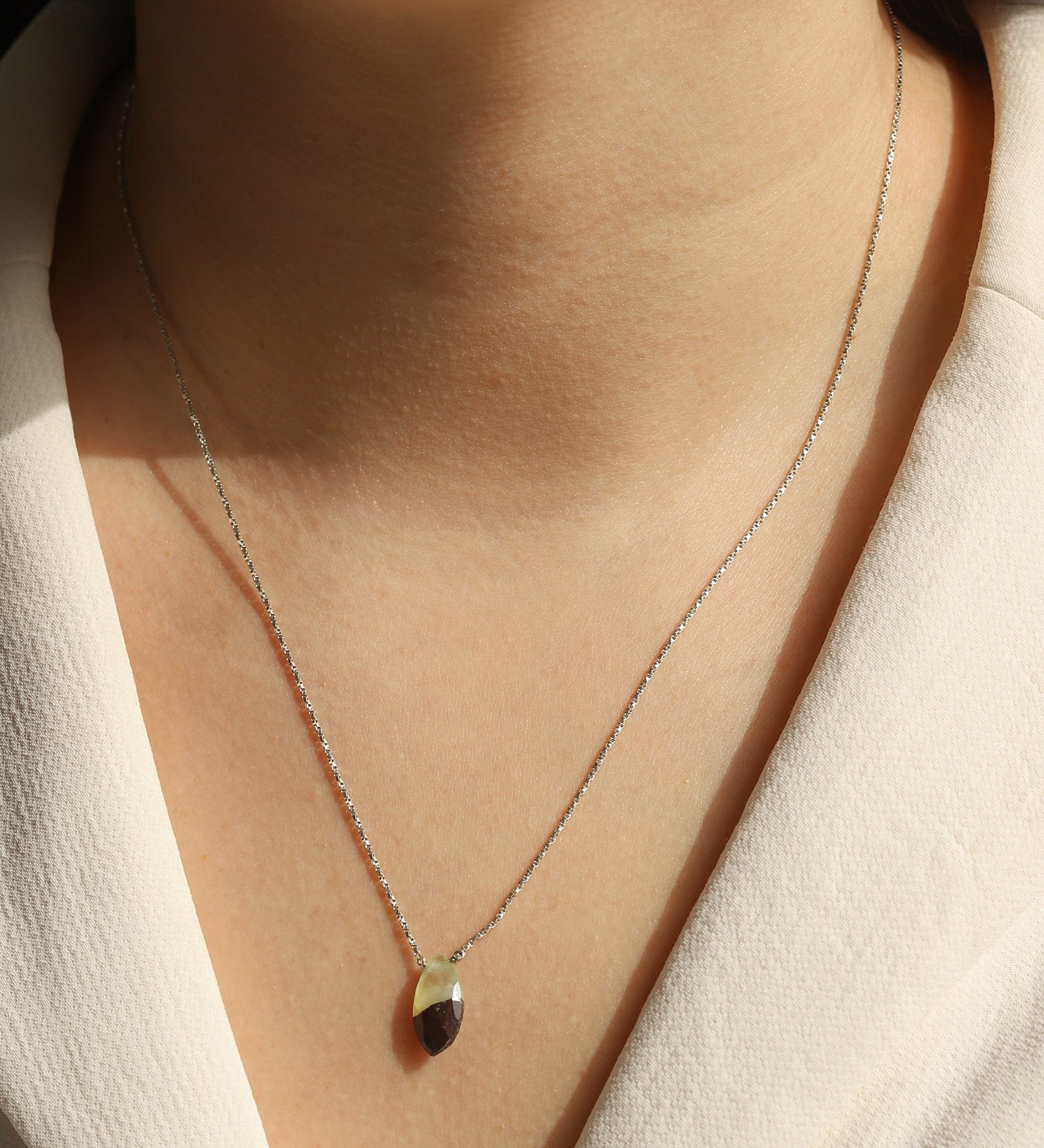 Stoned By Gem Jar-Prehnite Marquise Box Chain Necklace-Necklaces-Blue Ruby Jewellery-Vancouver Canada