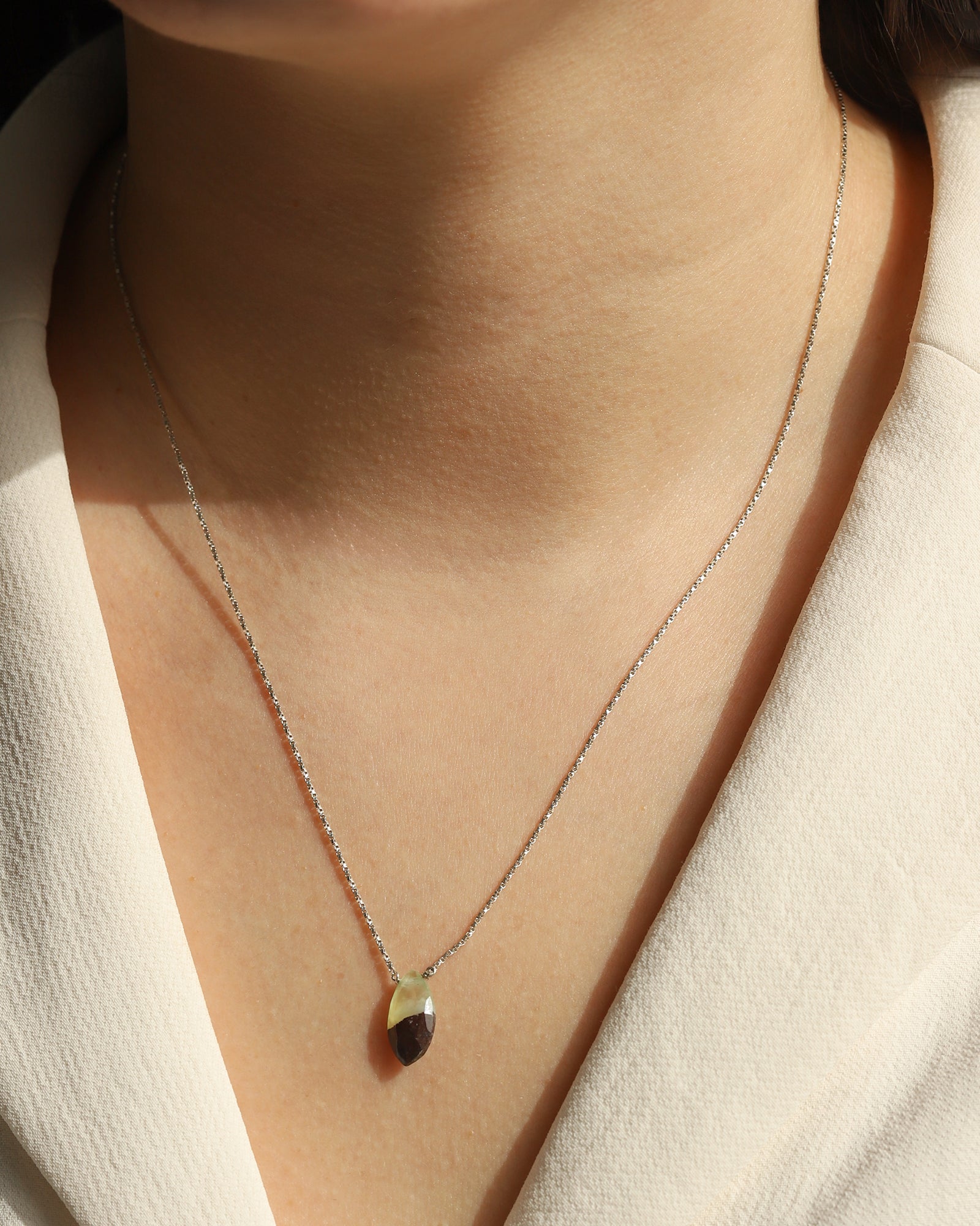 Stoned By Gem Jar-Prehnite Marquise Box Chain Necklace-Necklaces-Blue Ruby Jewellery-Vancouver Canada
