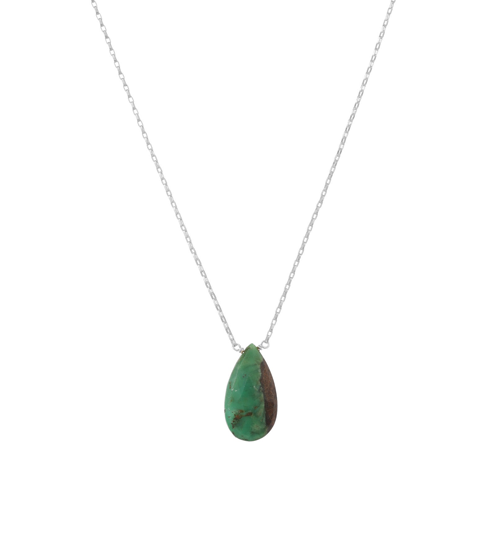 Stoned By Gem Jar-Chrysoprase Pear Box Chain Necklace-Necklaces-Sterling Silver, Chrysoprase-Blue Ruby Jewellery-Vancouver Canada