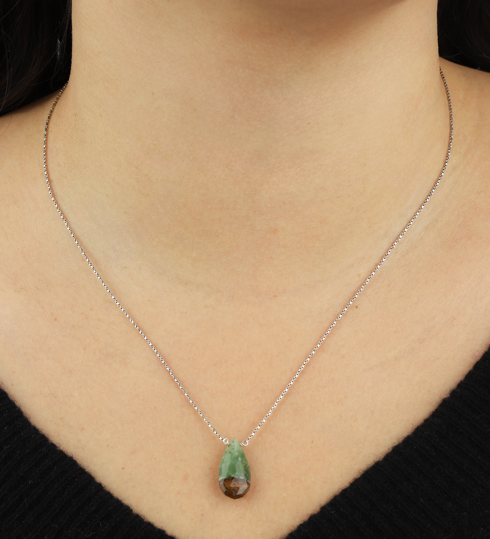 Stoned By Gem Jar-Chrysoprase Pear Box Chain Necklace-Necklaces-Blue Ruby Jewellery-Vancouver Canada