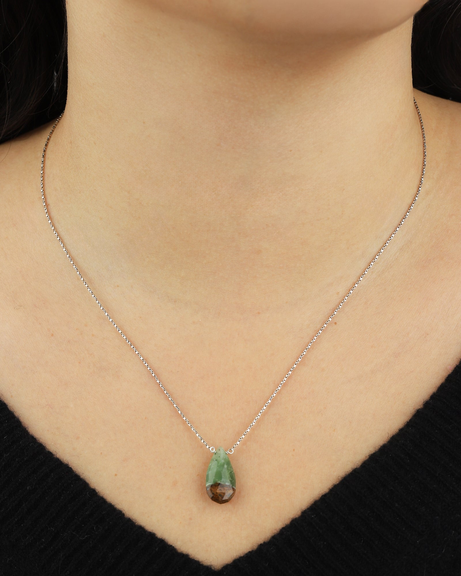 Stoned By Gem Jar-Chrysoprase Pear Box Chain Necklace-Necklaces-Blue Ruby Jewellery-Vancouver Canada
