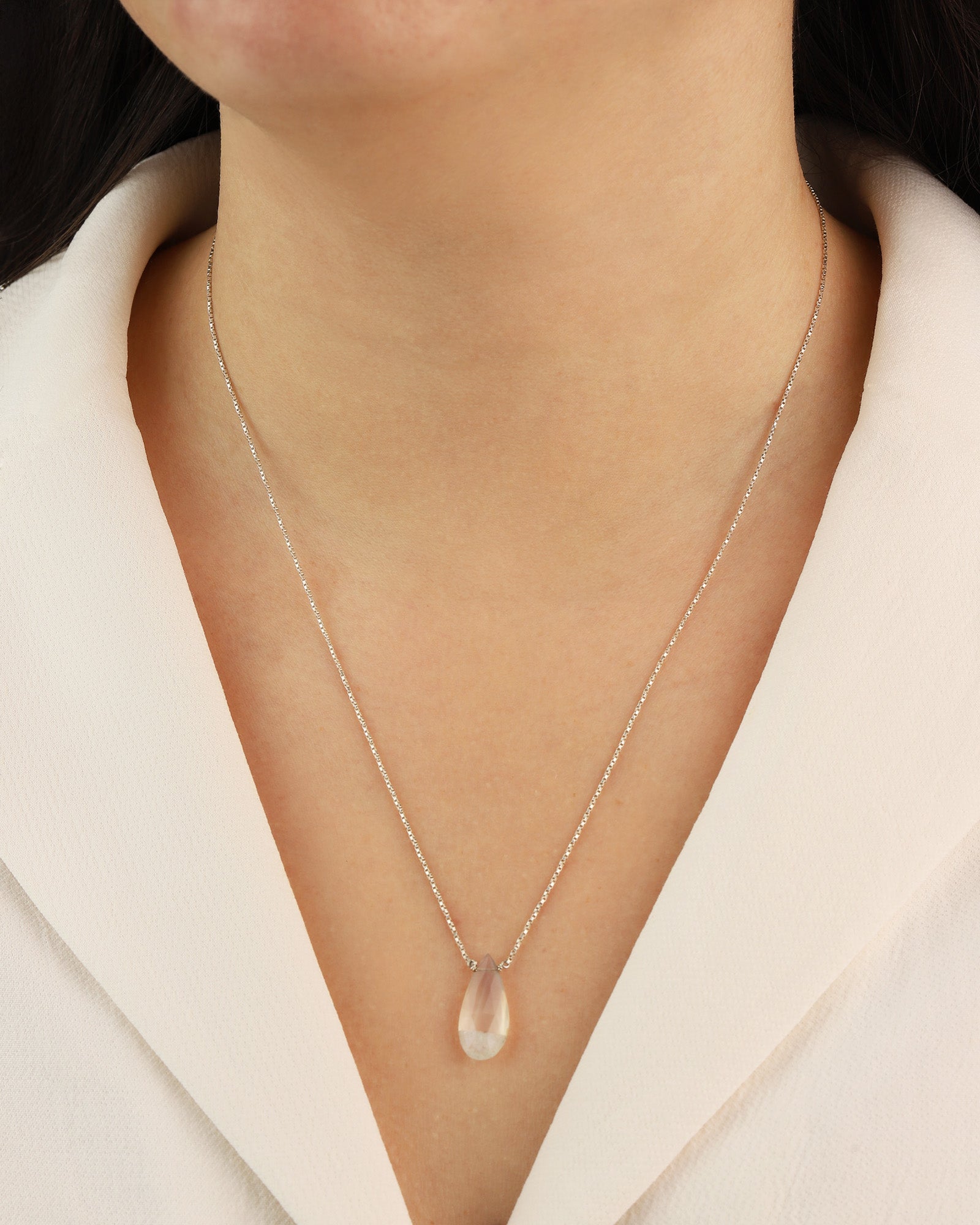Stoned By Gem Jar-Champagne Agate Pear Box Chain Necklace-Necklaces-Blue Ruby Jewellery-Vancouver Canada