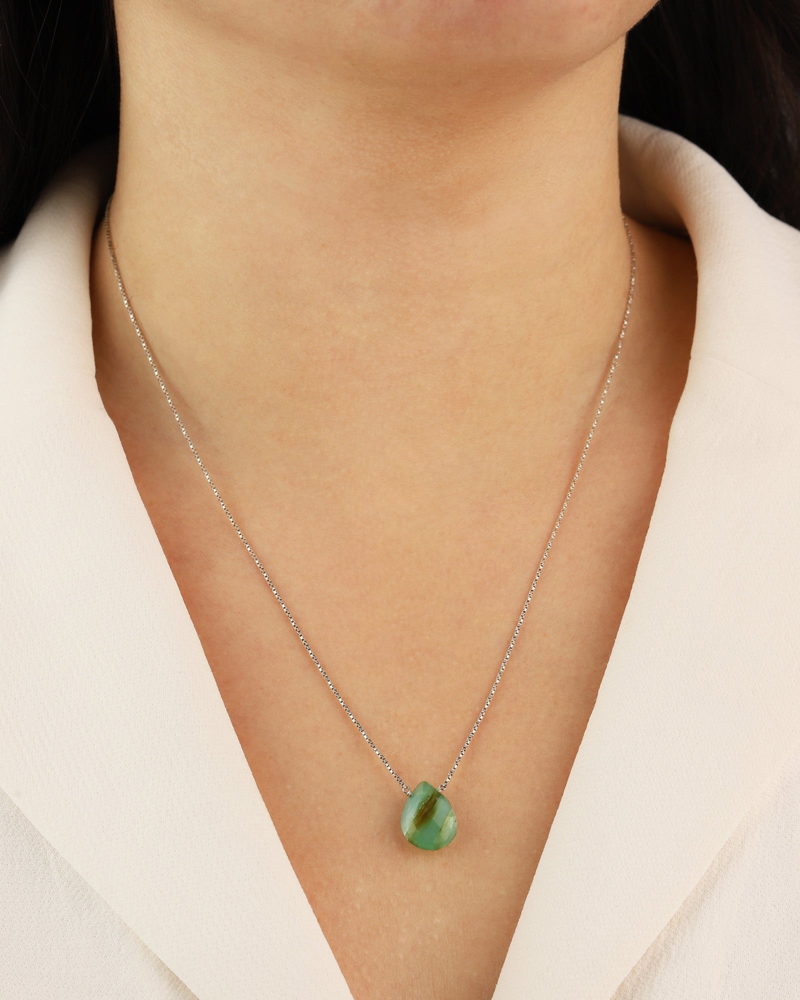 Stoned By Gem Jar-Chrysoprase Pear Box Chain Necklace-Necklaces-Blue Ruby Jewellery-Vancouver Canada