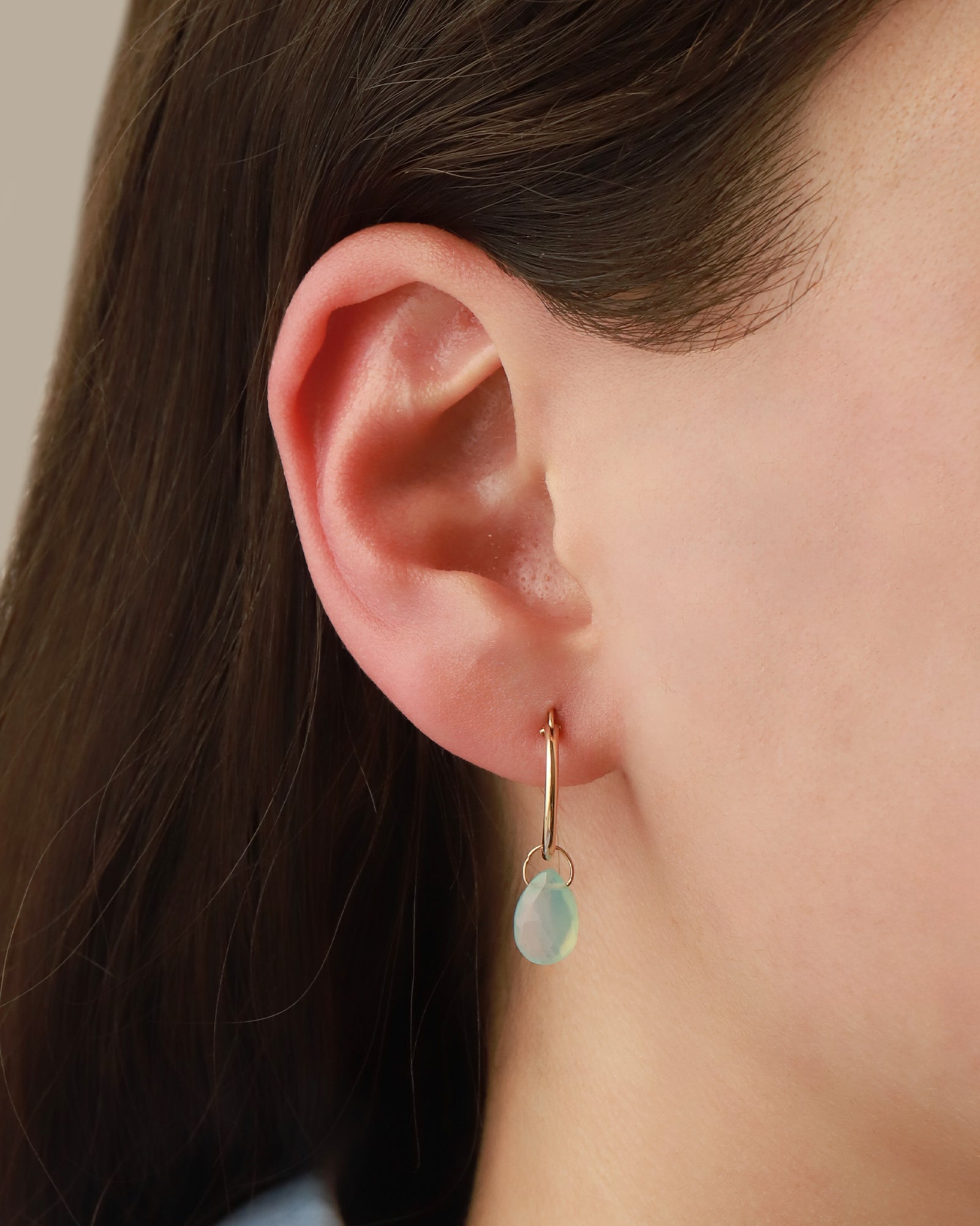 Stoned By Gem Jar-Blue Chalcedony Pear Drop Huggies | 15mm-Earrings-Blue Ruby Jewellery-Vancouver Canada