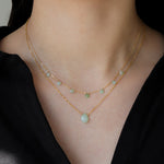 Seven Heart Stone Drop Necklace 14k Gold Filled, Green Opal