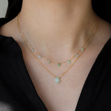 Seven Heart Stone Drop Necklace 14k Gold Filled, Green Opal