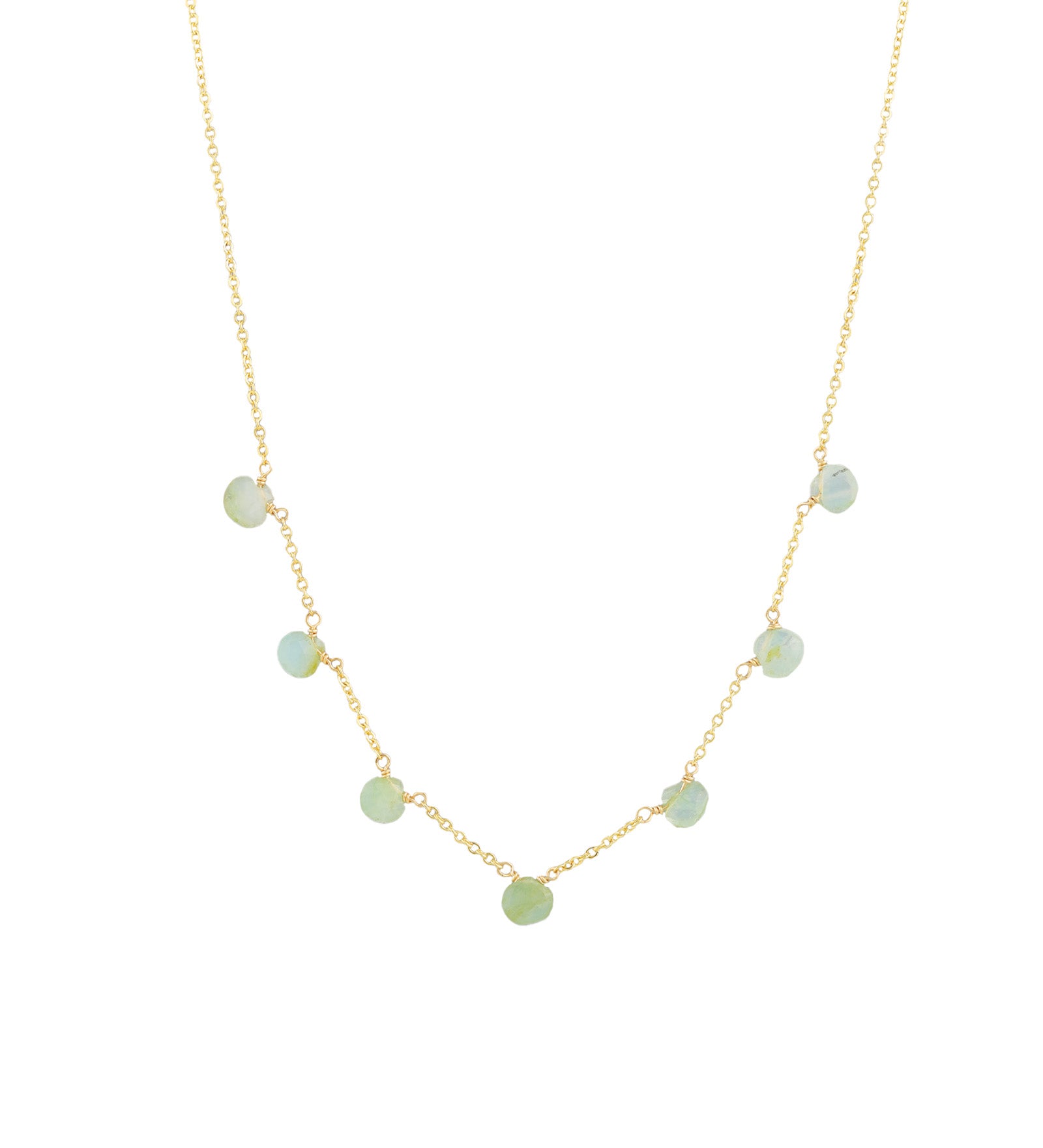Seven Heart Stone Drop Necklace 14k Gold Filled, Green Opal