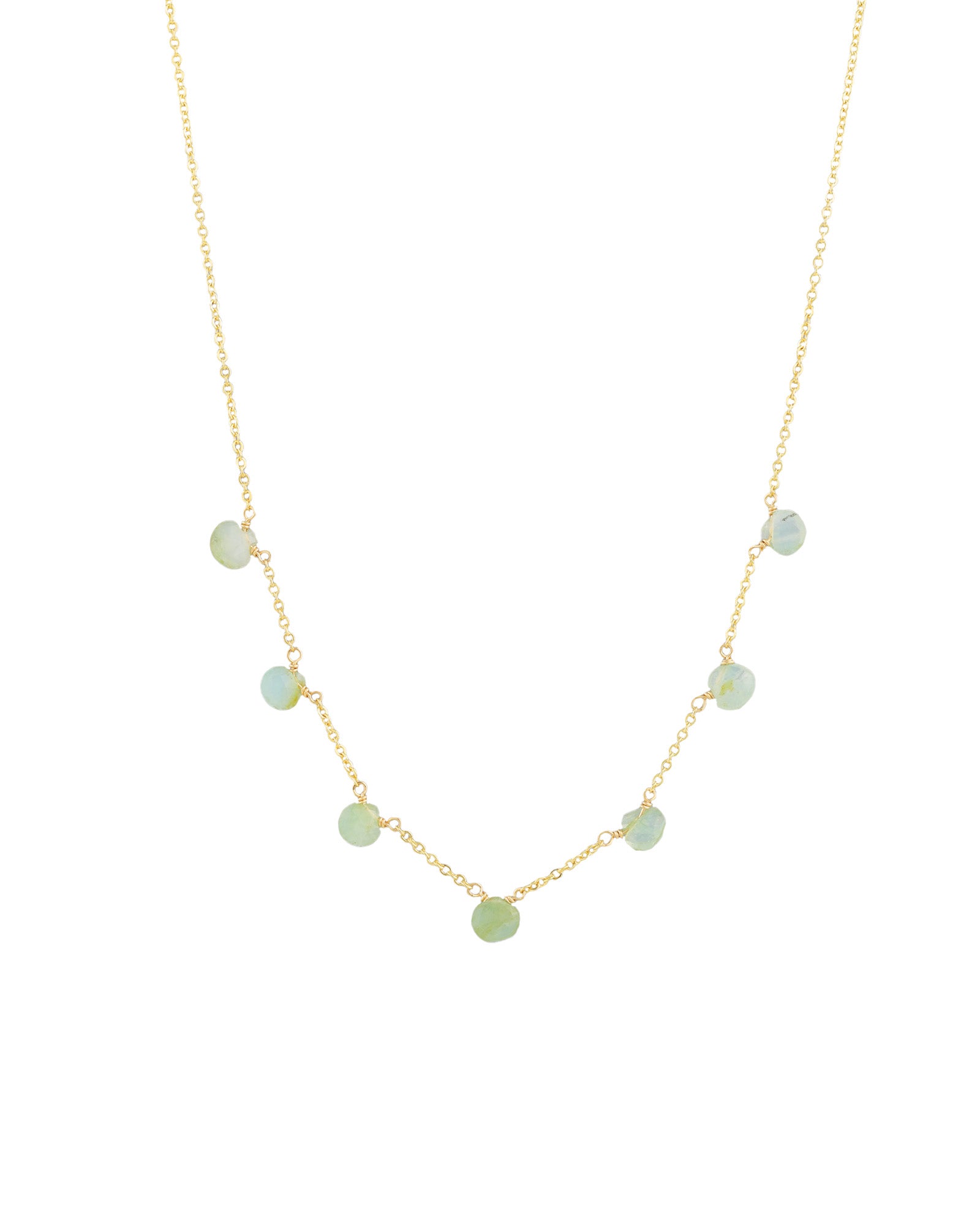 Seven Heart Stone Drop Necklace 14k Gold Filled, Green Opal