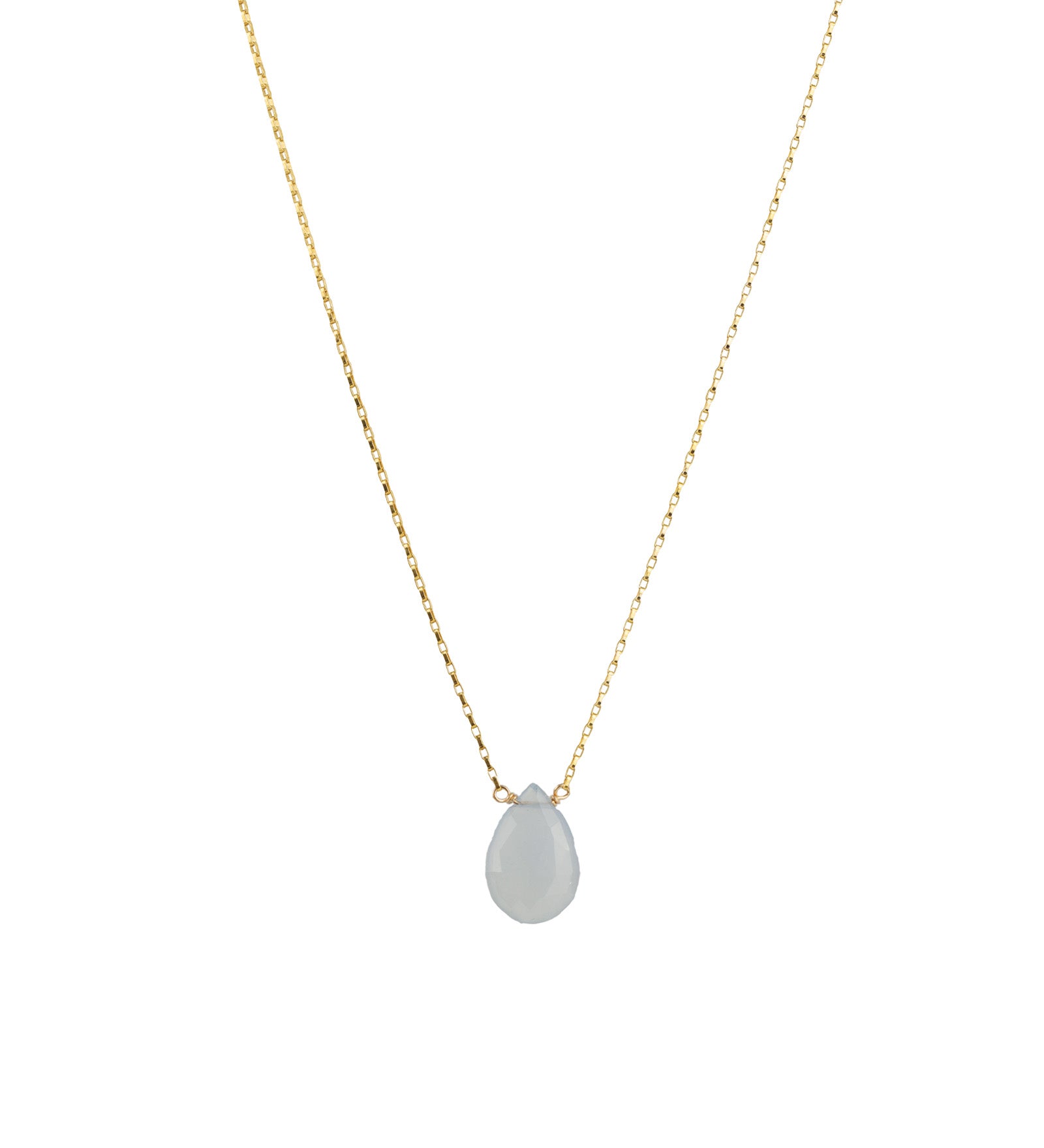 Pear Stone Box Necklace 14k Gold Filled, Blue Chalcedony