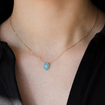 Marquise Stone Cable  Necklace 14k Gold Filled, Blue Chalcedony
