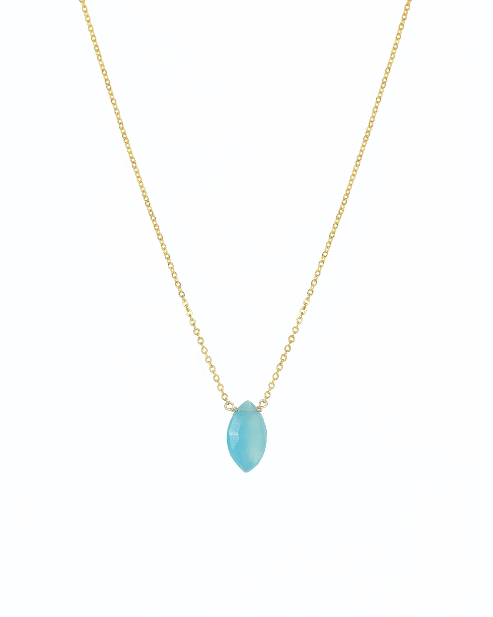 Stoned By Gem Jar-Blue Chalcedony Marquise Cable Chain Necklace-Necklaces-14k Gold Filled, Blue Chalcedony-Blue Ruby Jewellery-Vancouver Canada