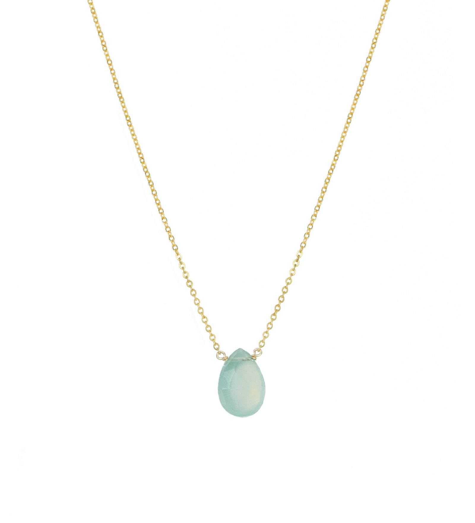 Stoned By Gem Jar-Sea Blue Chalcedony Pear Cable Chain Necklace-Necklaces-14k Gold Filled, Sea Blue Chalcedony-Blue Ruby Jewellery-Vancouver Canada