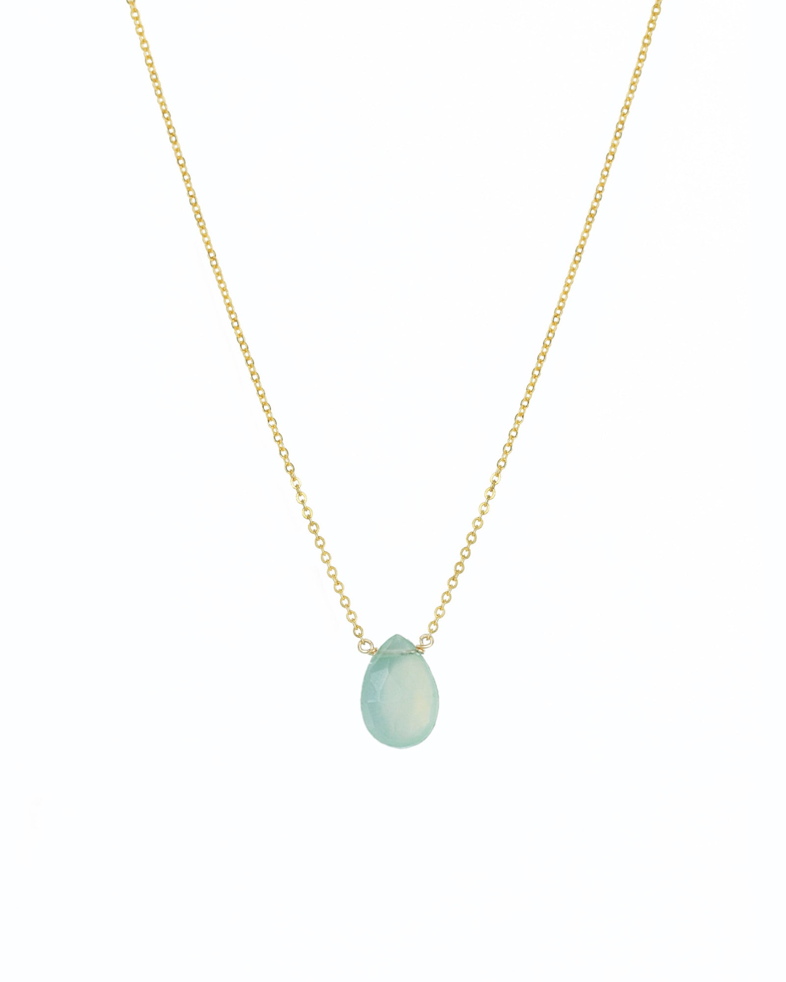 Stoned By Gem Jar-Sea Blue Chalcedony Pear Cable Chain Necklace-Necklaces-14k Gold Filled, Sea Blue Chalcedony-Blue Ruby Jewellery-Vancouver Canada